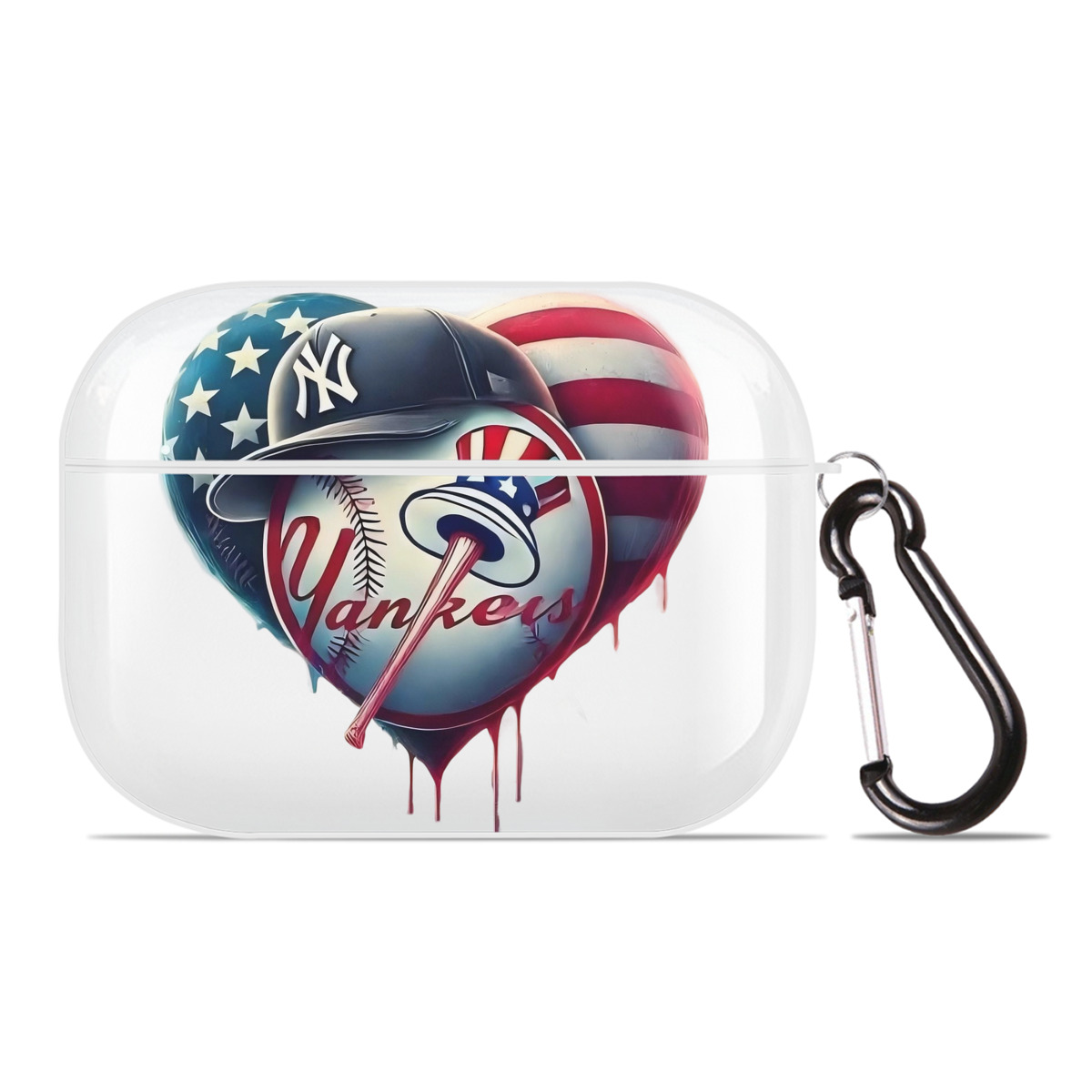 New York Yankees Heart AirPods Pro Hard Case White With Keychain, Durable Flexible PC, Precise Cutouts, Anti-Fingerprint, Yellowing & Scratch Resistant, Full Protection, Washable