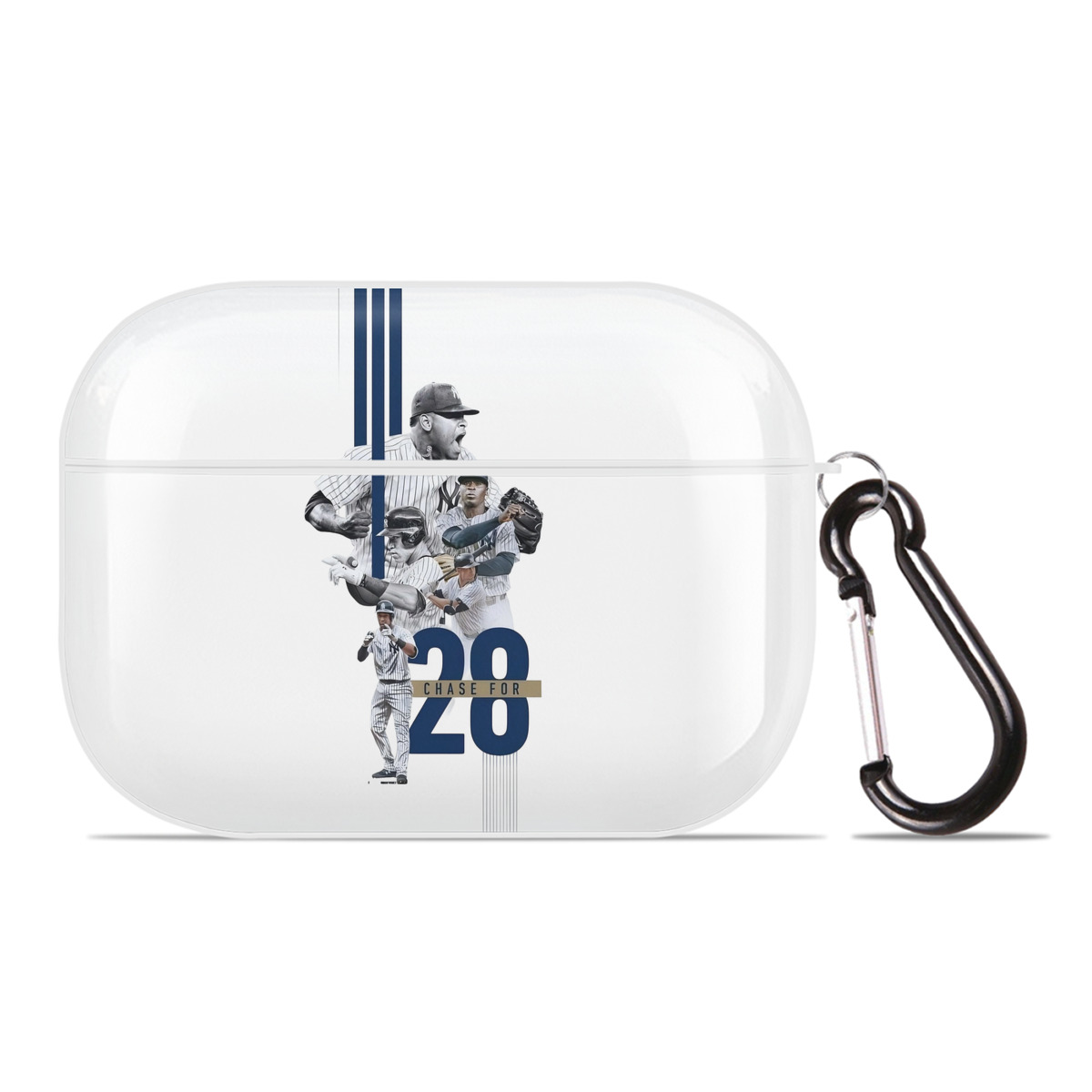 New York Yankees Chase For 28 AirPods Pro Hard Case White With Keychain, Durable Flexible PC, Precise Cutouts, Anti-Fingerprint, Yellowing & Scratch Resistant, Full Protection, Washable