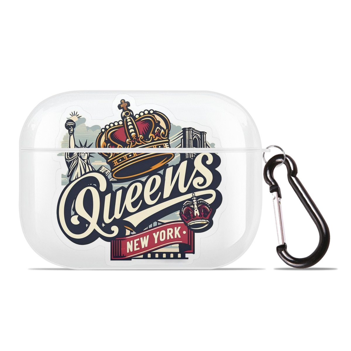 New York Yankees New York Queens AirPods Pro Hard Case White With Keychain, Durable Flexible PC, Precise Cutouts, Anti-Fingerprint, Yellowing & Scratch Resistant, Full Protection, Washable