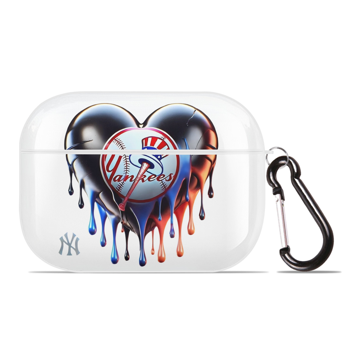 New York Yankees Heart AirPods Pro Hard Case White With Keychain, Durable Flexible PC, Precise Cutouts, Anti-Fingerprint, Yellowing & Scratch Resistant, Full Protection, Washable