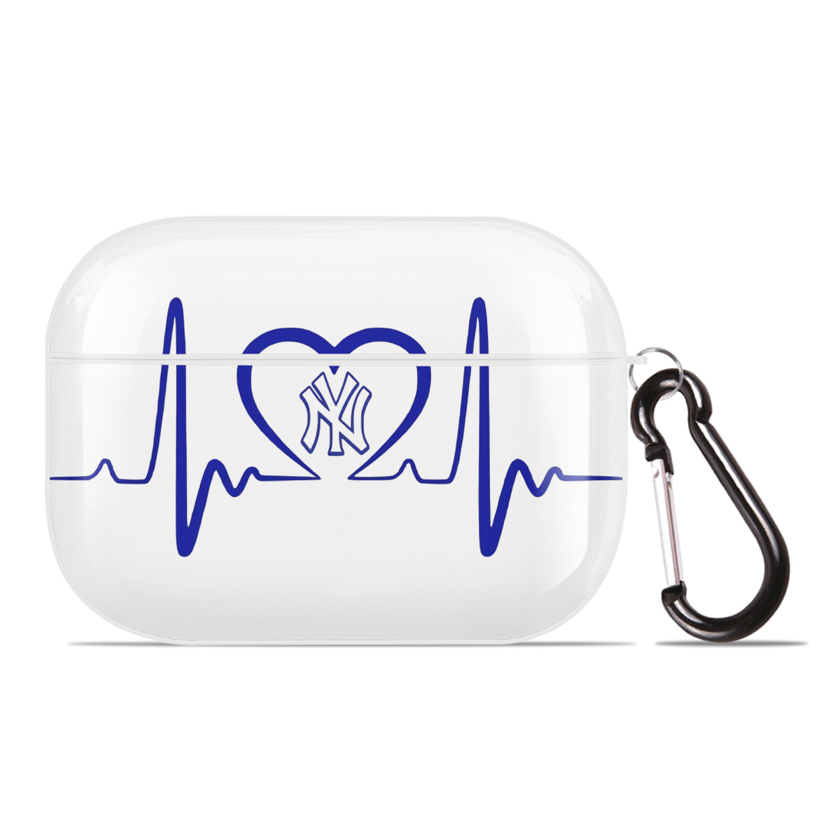 New York Yankees EKG Heart Line AirPods Pro Hard Case White With Keychain, Durable Flexible PC, Precise Cutouts, Anti-Fingerprint, Yellowing & Scratch Resistant, Full Protection, Washable