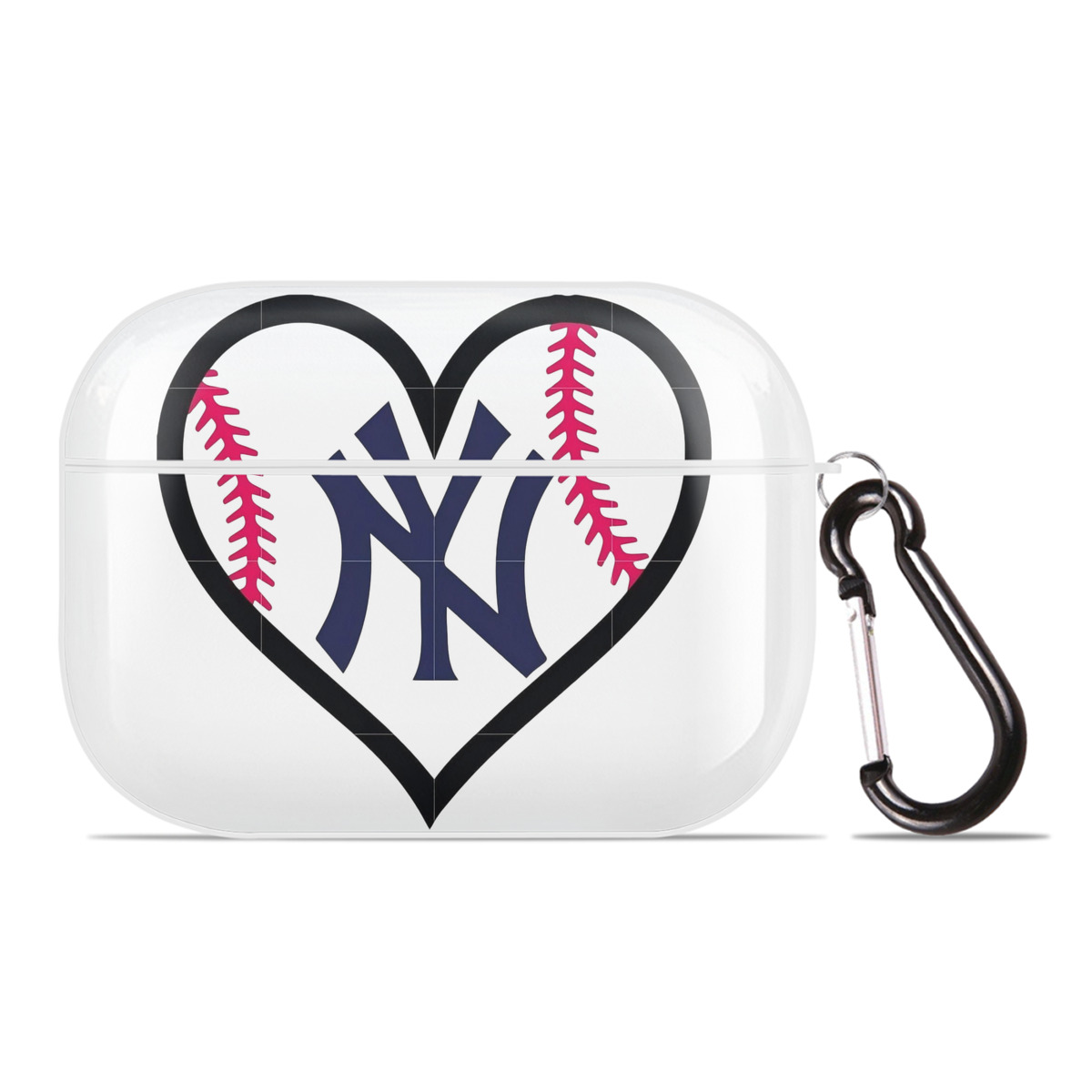 New York Yankees Heart AirPods Pro Hard Case White With Keychain, Durable Flexible PC, Precise Cutouts, Anti-Fingerprint, Yellowing & Scratch Resistant, Full Protection, Washable