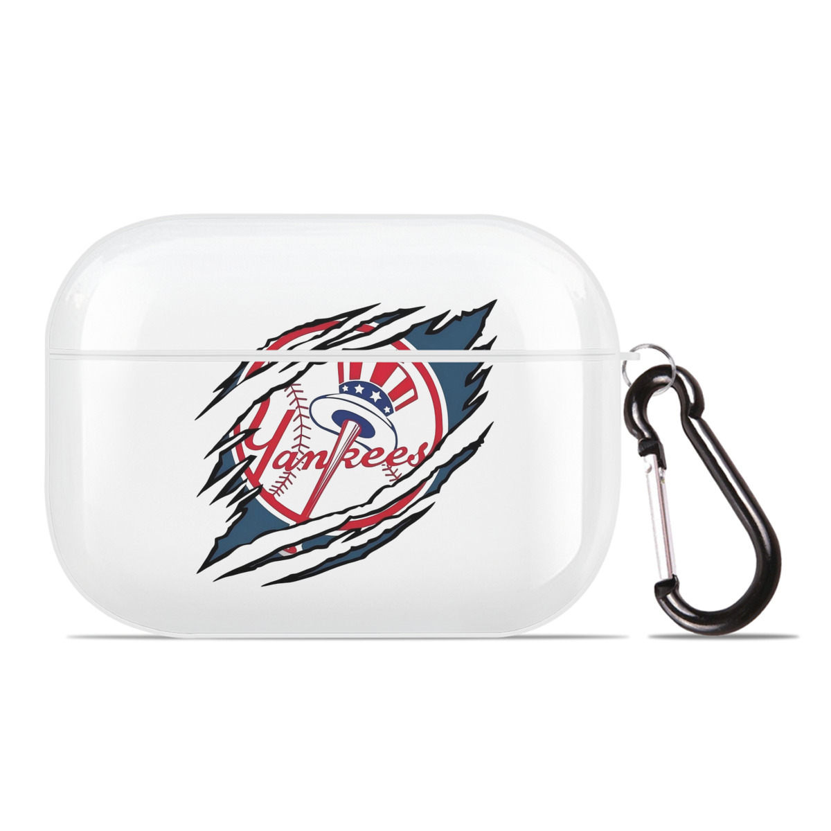 New York Yankees Claw Logo AirPods Pro Hard Case White With Keychain, Durable Flexible PC, Precise Cutouts, Anti-Fingerprint, Yellowing & Scratch Resistant, Full Protection, Washable