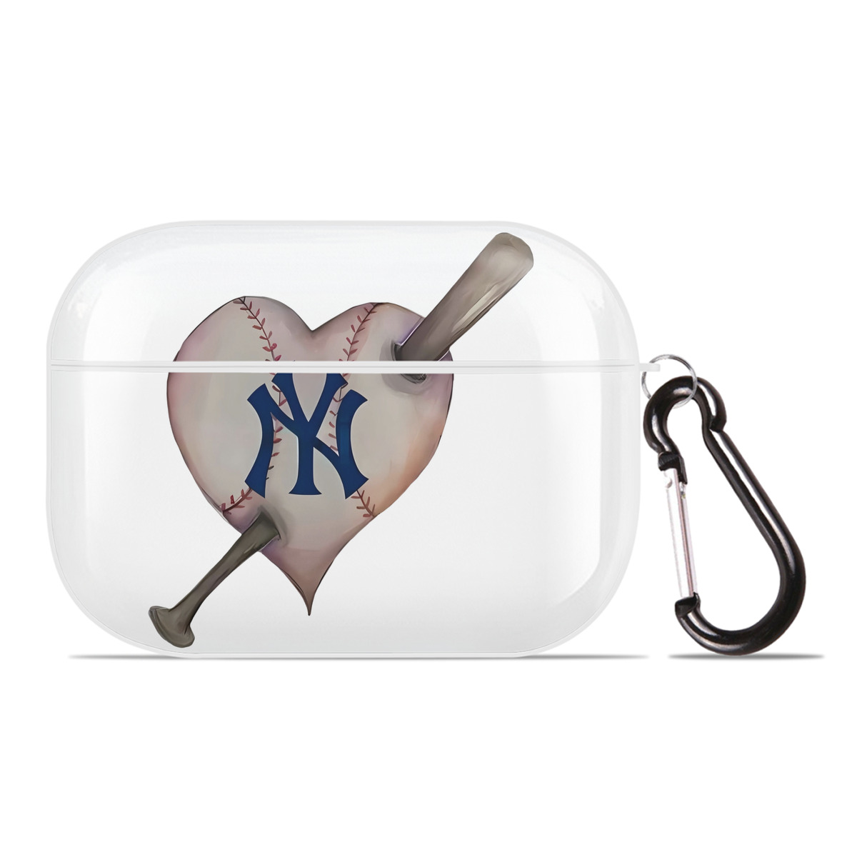 New York Yankees Heart AirPods Pro Hard Case White With Keychain, Durable Flexible PC, Precise Cutouts, Anti-Fingerprint, Yellowing & Scratch Resistant, Full Protection, Washable