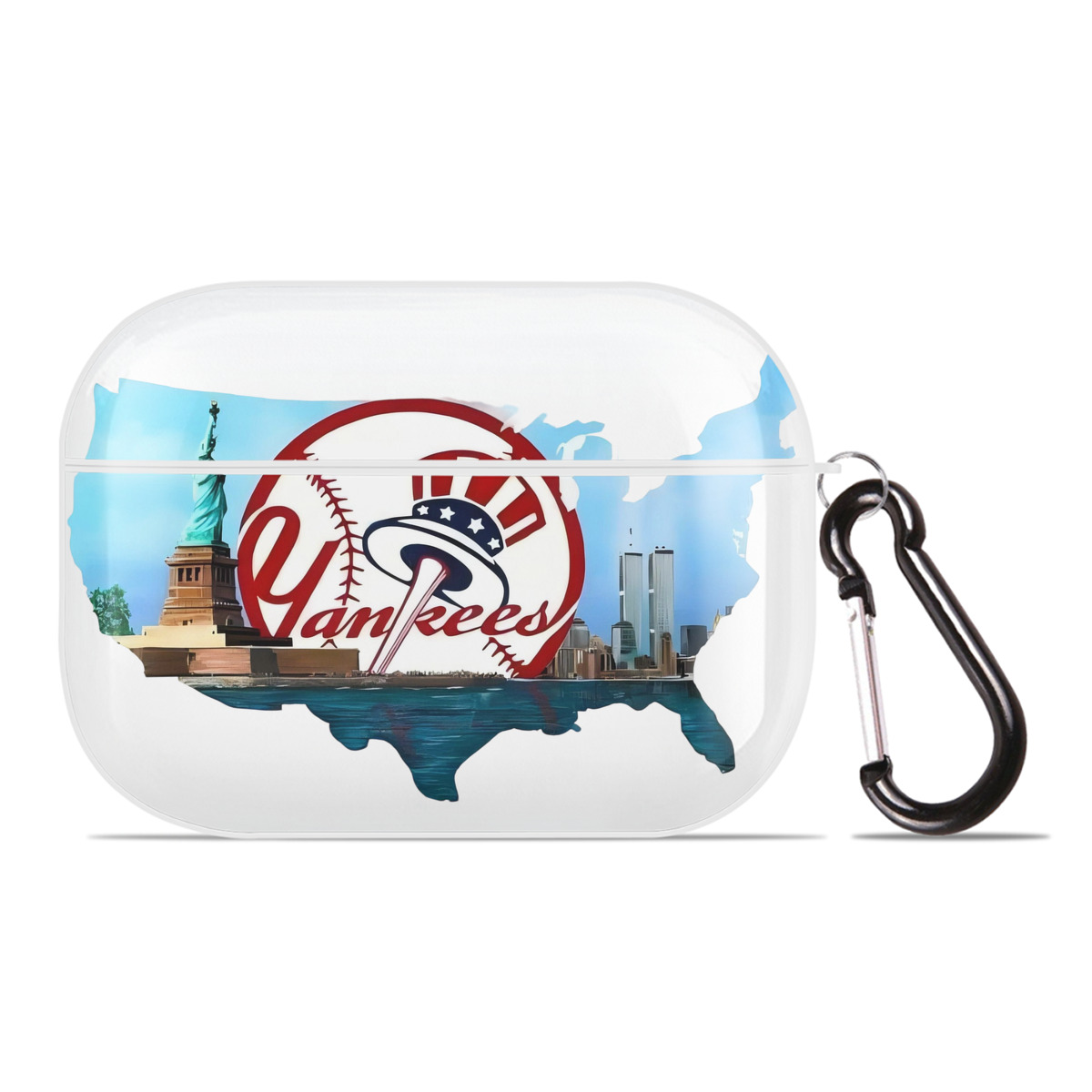 New York Yankees Whole USA AirPods Pro Hard Case White With Keychain, Durable Flexible PC, Precise Cutouts, Anti-Fingerprint, Yellowing & Scratch Resistant, Full Protection, Washable