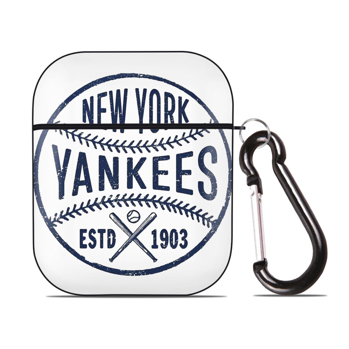 New York Yankees Estd 1903 AirPods 2 Case Hard Shell Black, Flexible PC Material, Precise Cutouts, Full Protection, Anti-Fingerprint, Washable, Includes Keychain – Durable & Slim Design