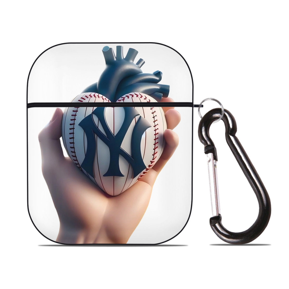 New York Yankees Heart AirPods 2 Case Hard Shell Black, Flexible PC Material, Precise Cutouts, Full Protection, Anti-Fingerprint, Washable, Includes Keychain – Durable & Slim Design