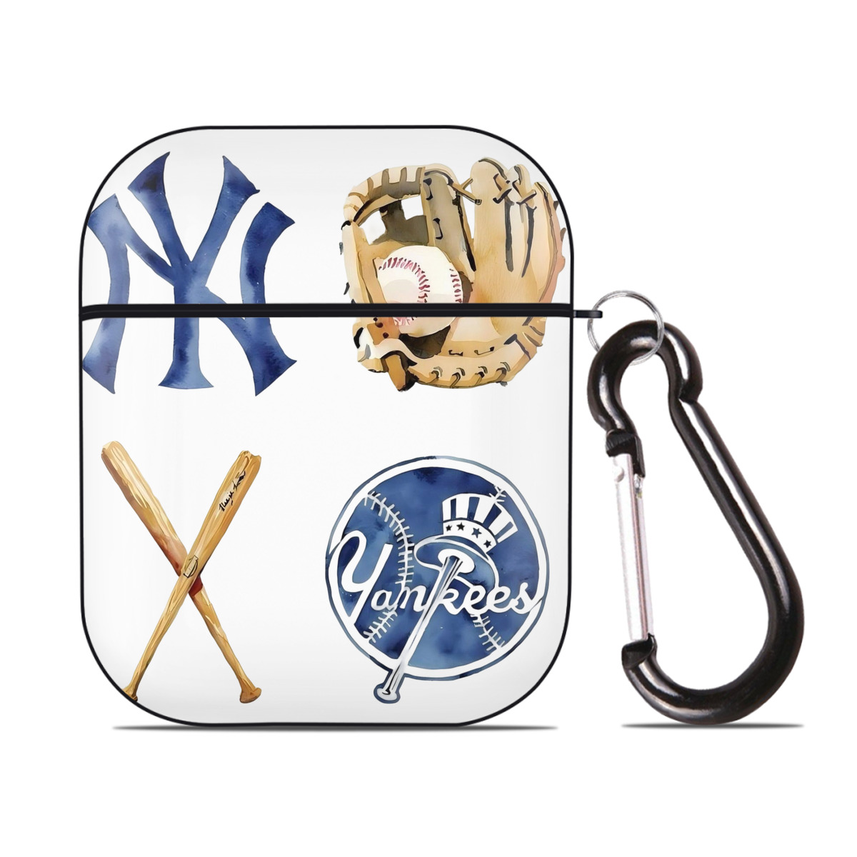 New York Yankees Baseball AirPods 2 Case Hard Shell Black, Flexible PC Material, Precise Cutouts, Full Protection, Anti-Fingerprint, Washable, Includes Keychain – Durable & Slim Design