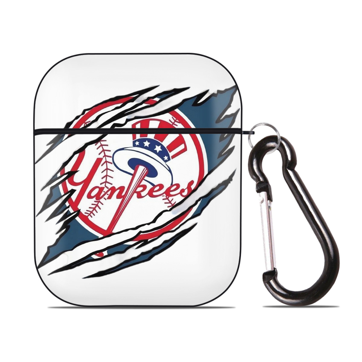 New York Yankees Claw Logo AirPods 2 Case Hard Shell Black, Flexible PC Material, Precise Cutouts, Full Protection, Anti-Fingerprint, Washable, Includes Keychain – Durable & Slim Design