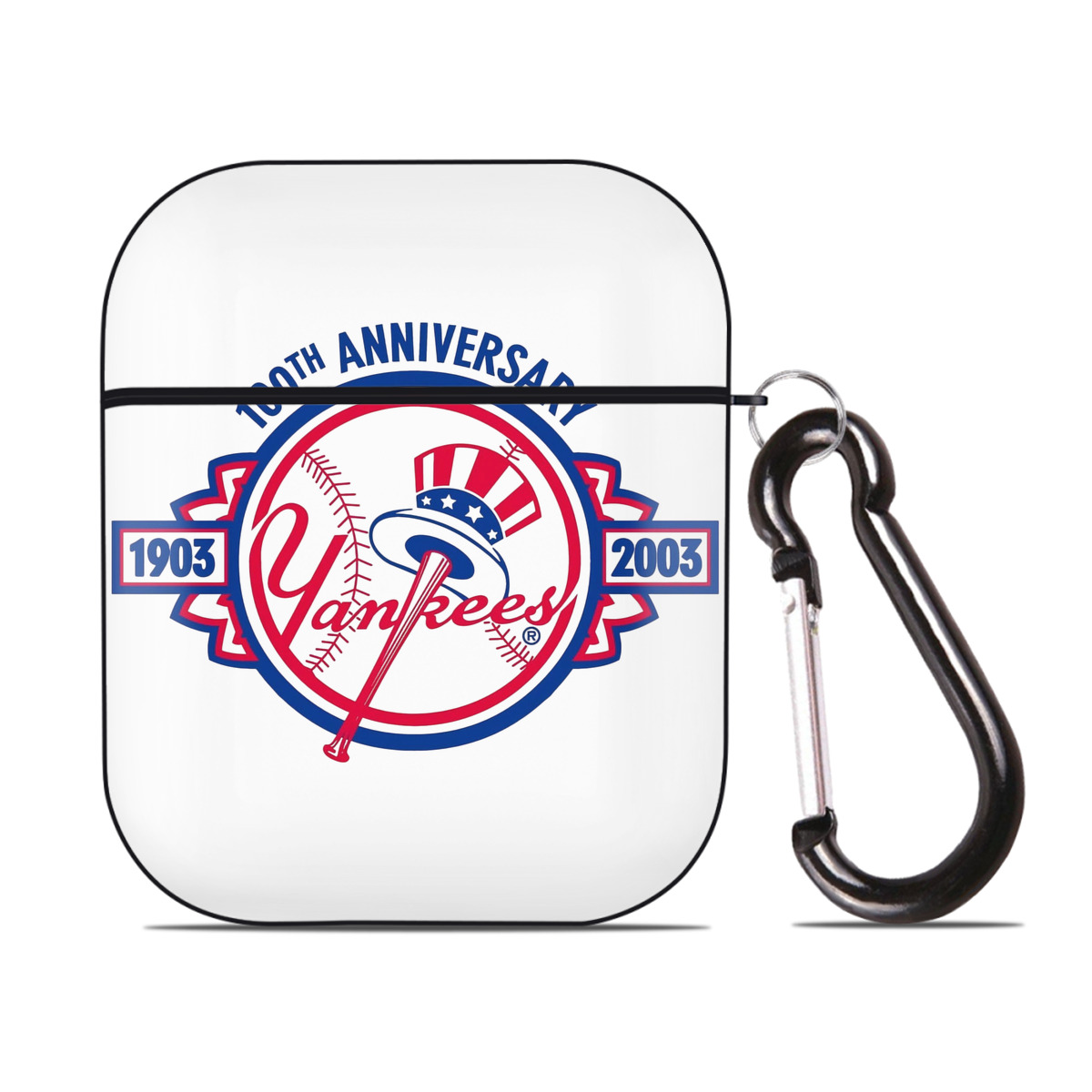 New York Yankees 100th Anniversary 1903-2003 AirPods 2 Case Hard Shell Black, Flexible PC Material, Precise Cutouts, Full Protection, Anti-Fingerprint, Washable, Includes Keychain – Durable & Slim Design