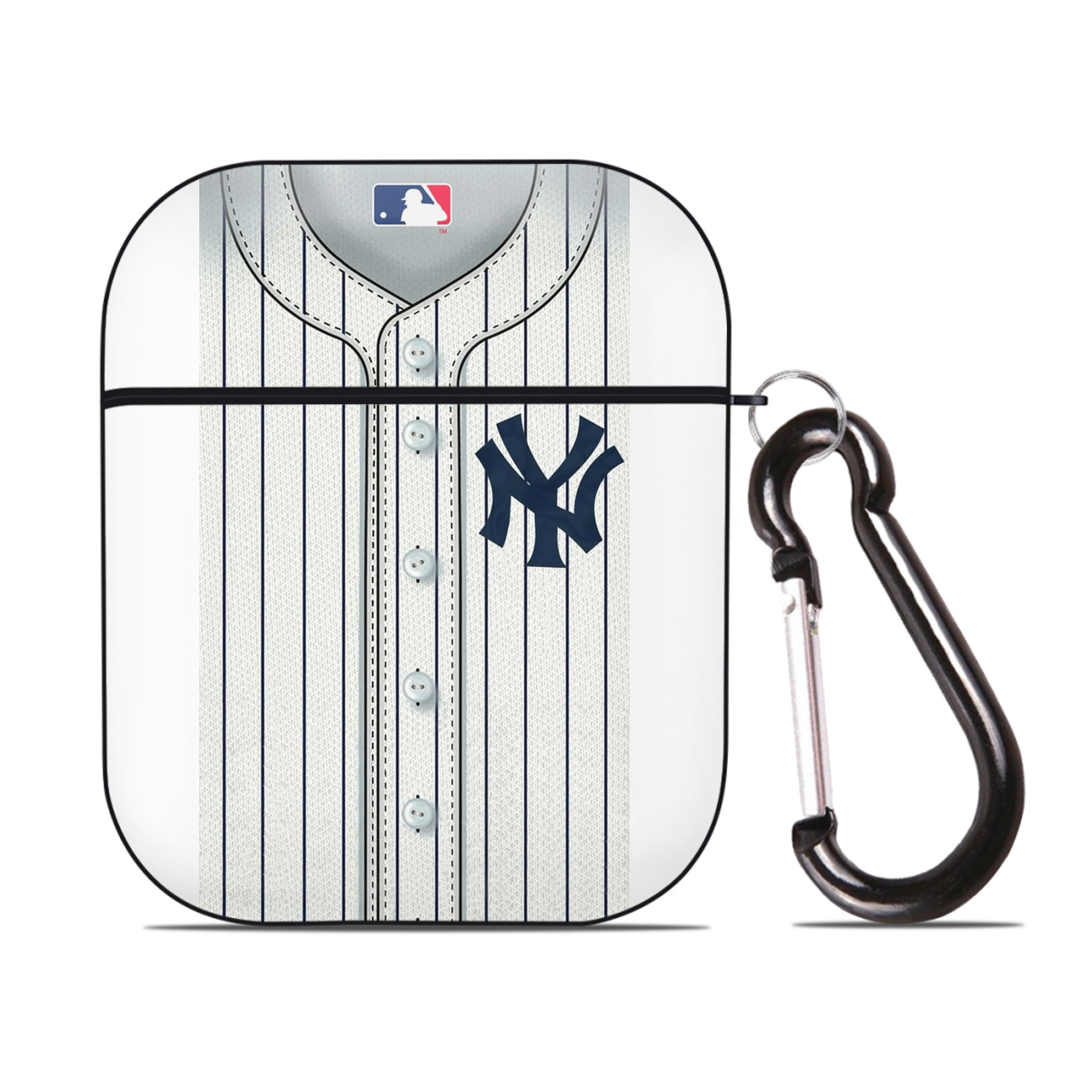 New York Yankees Pinstripe Jersey Background AirPods 2 Case Hard Shell Black, Flexible PC Material, Precise Cutouts, Full Protection, Anti-Fingerprint, Washable, Includes Keychain – Durable & Slim Design