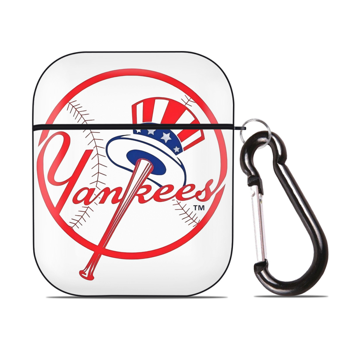 New York Yankees Logo AirPods 2 Case Hard Shell Black, Flexible PC Material, Precise Cutouts, Full Protection, Anti-Fingerprint, Washable, Includes Keychain – Durable & Slim Design