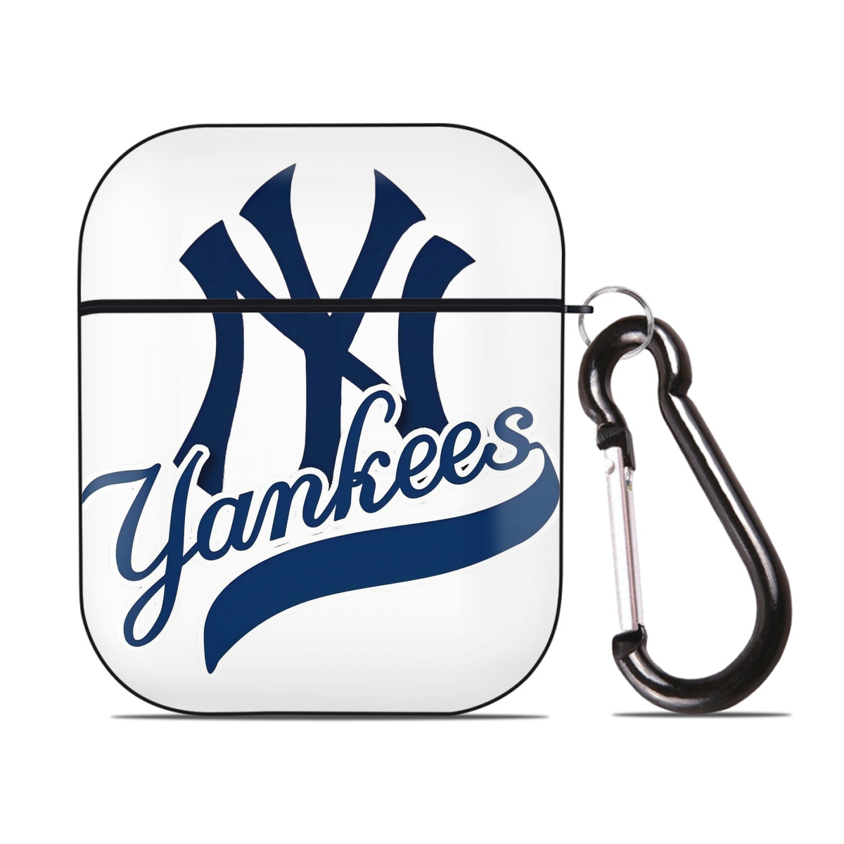 New York Yankees Blue Logo AirPods 2 Case Hard Shell Black, Flexible PC Material, Precise Cutouts, Full Protection, Anti-Fingerprint, Washable, Includes Keychain – Durable & Slim Design