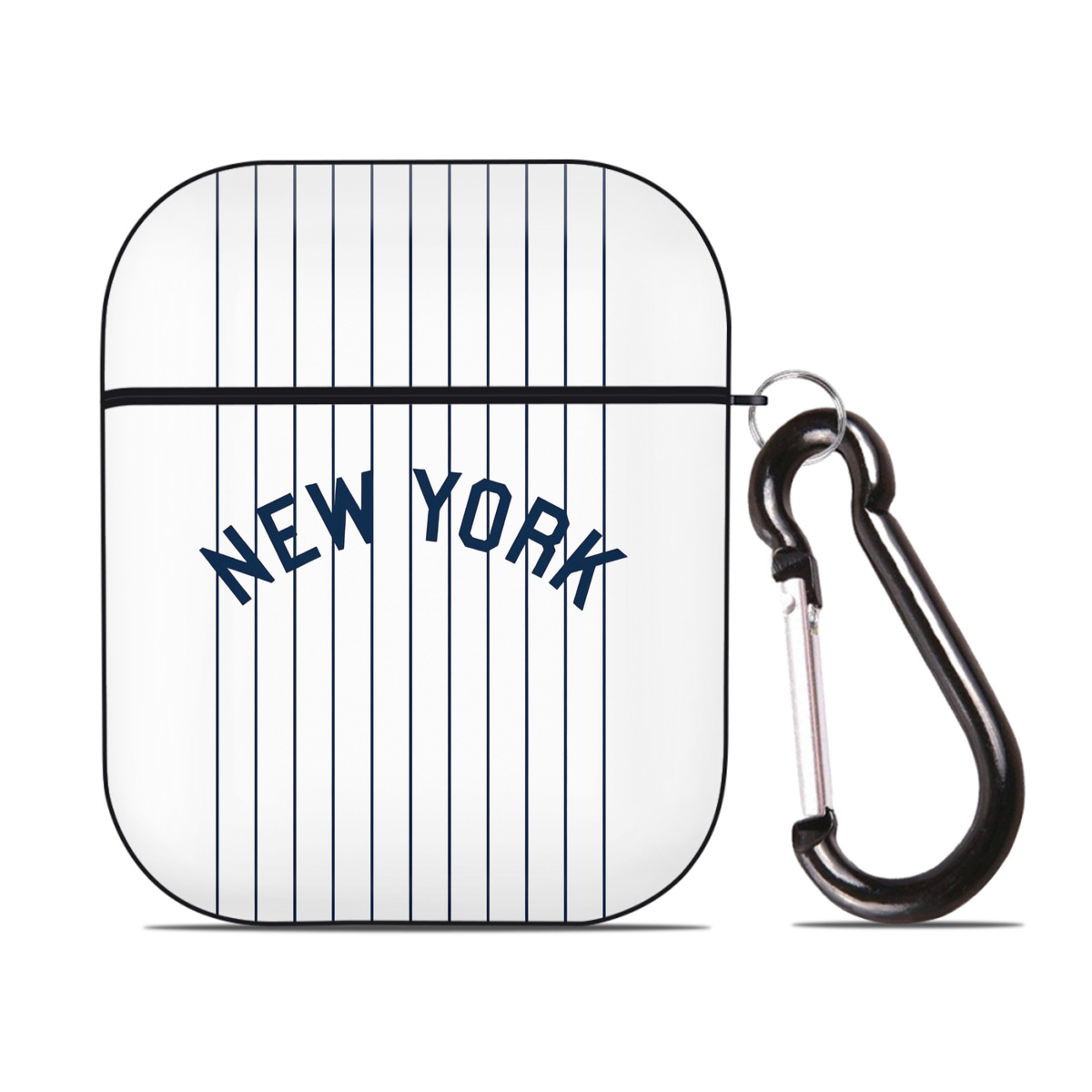 New York Yankees Pinstripe New York AirPods 2 Case Hard Shell Black, Flexible PC Material, Precise Cutouts, Full Protection, Anti-Fingerprint, Washable, Includes Keychain – Durable & Slim Design