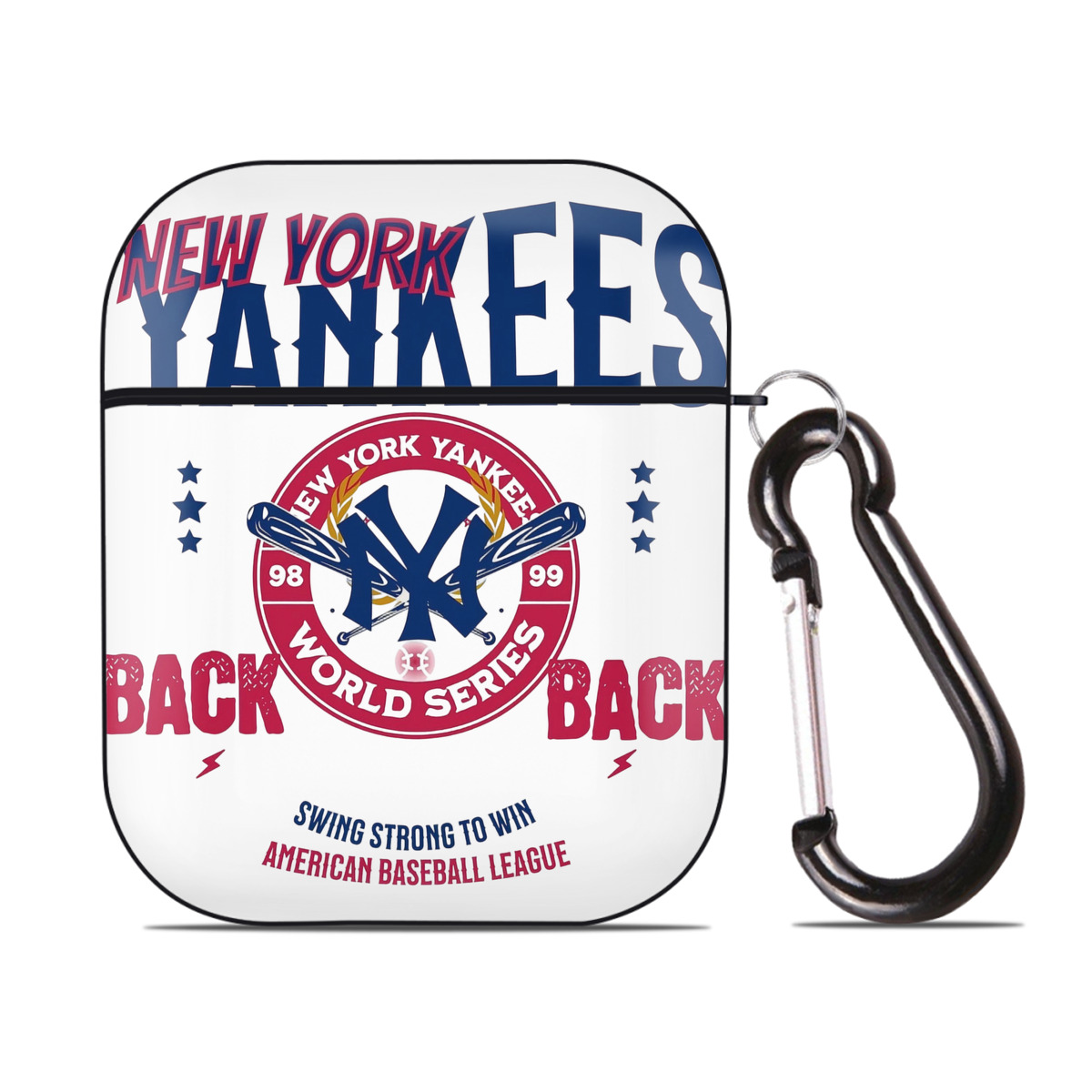 New York Yankees WS Back 2 Back 98-99 AirPods 2 Case Hard Shell Black, Flexible PC Material, Precise Cutouts, Full Protection, Anti-Fingerprint, Washable, Includes Keychain – Durable & Slim Design