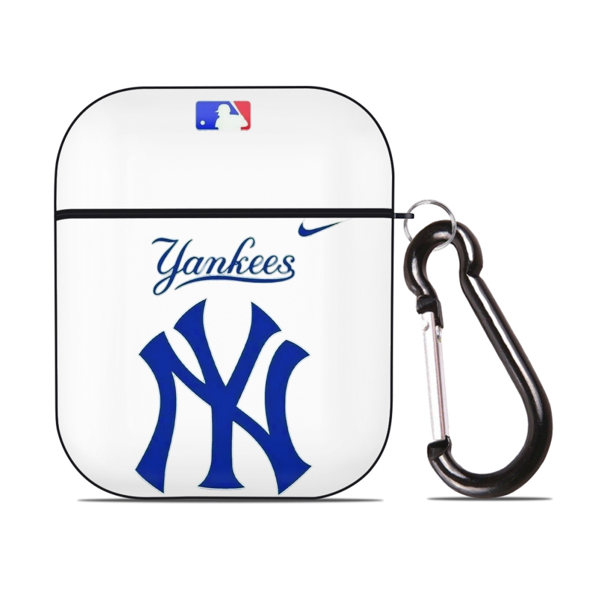 New York Yankees Blue Logo AirPods 2 Case Hard Shell Black, Flexible PC Material, Precise Cutouts, Full Protection, Anti-Fingerprint, Washable, Includes Keychain – Durable & Slim Design