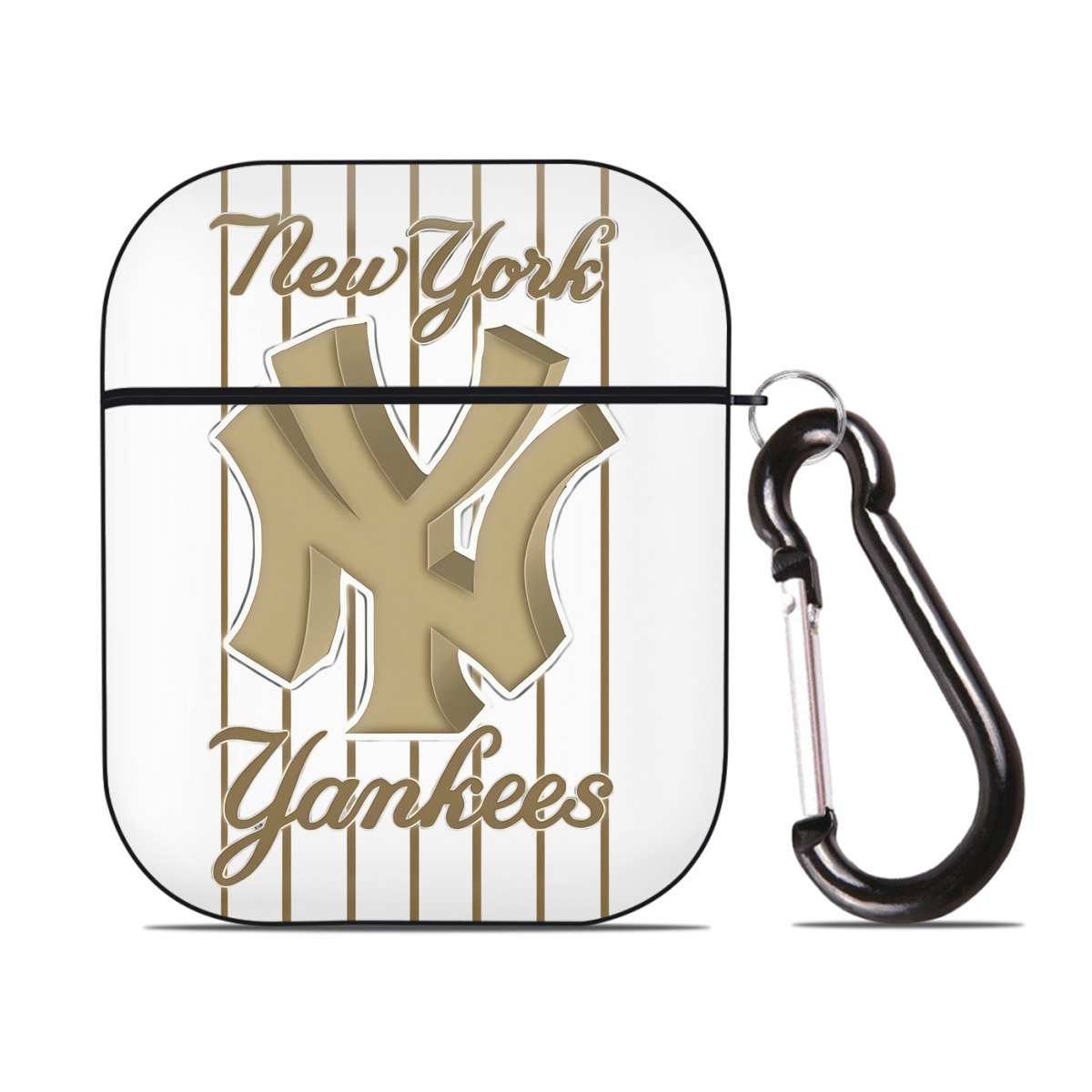 New York Yankees Pinstripe Golden Logo AirPods 2 Case Hard Shell Black, Flexible PC Material, Precise Cutouts, Full Protection, Anti-Fingerprint, Washable, Includes Keychain – Durable & Slim Design
