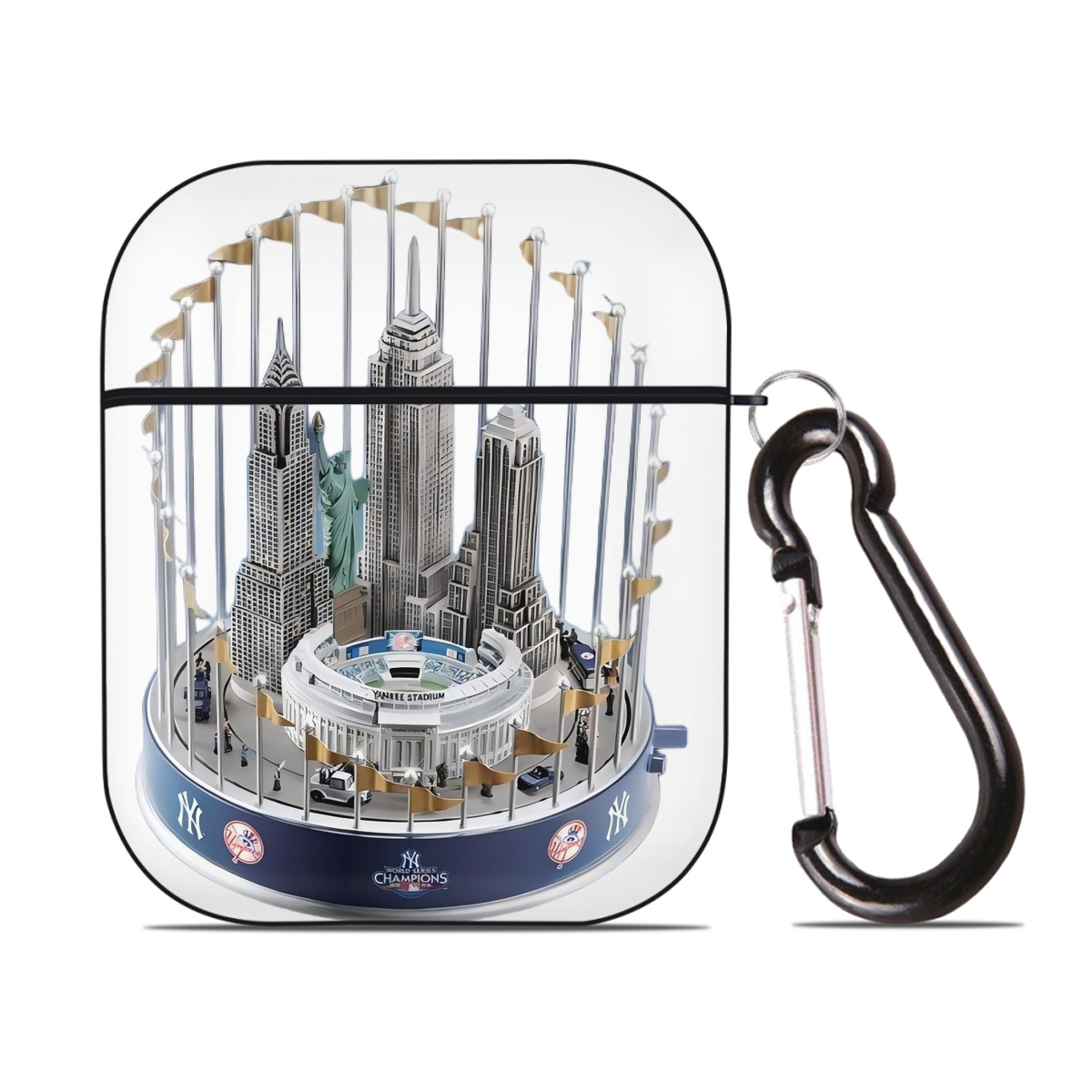 New York Yankees WS Champions Cup AirPods 2 Case Hard Shell Black, Flexible PC Material, Precise Cutouts, Full Protection, Anti-Fingerprint, Washable, Includes Keychain – Durable & Slim Design