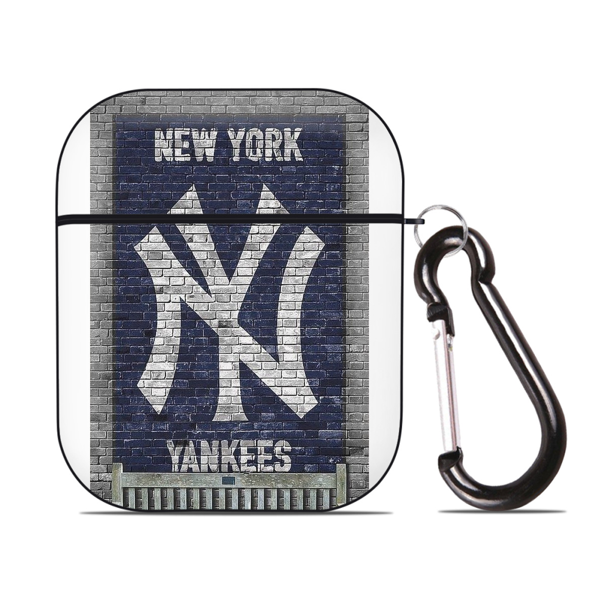 New York Yankees Wall Background AirPods 2 Case Hard Shell Black, Flexible PC Material, Precise Cutouts, Full Protection, Anti-Fingerprint, Washable, Includes Keychain – Durable & Slim Design
