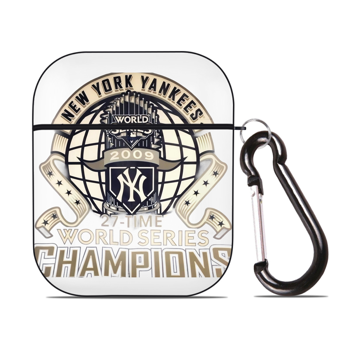 New York Yankees 2009 27th WS Champions Golden AirPods 2 Case Hard Shell Black, Flexible PC Material, Precise Cutouts, Full Protection, Anti-Fingerprint, Washable, Includes Keychain – Durable & Slim Design