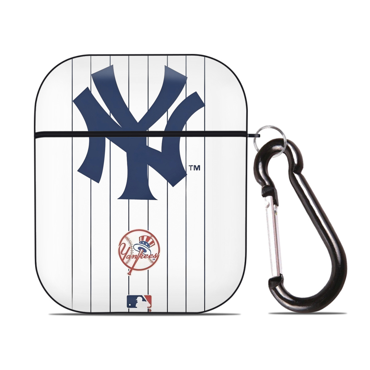 New York Yankees Pinstripe Logo AirPods 2 Case Hard Shell Black, Flexible PC Material, Precise Cutouts, Full Protection, Anti-Fingerprint, Washable, Includes Keychain – Durable & Slim Design