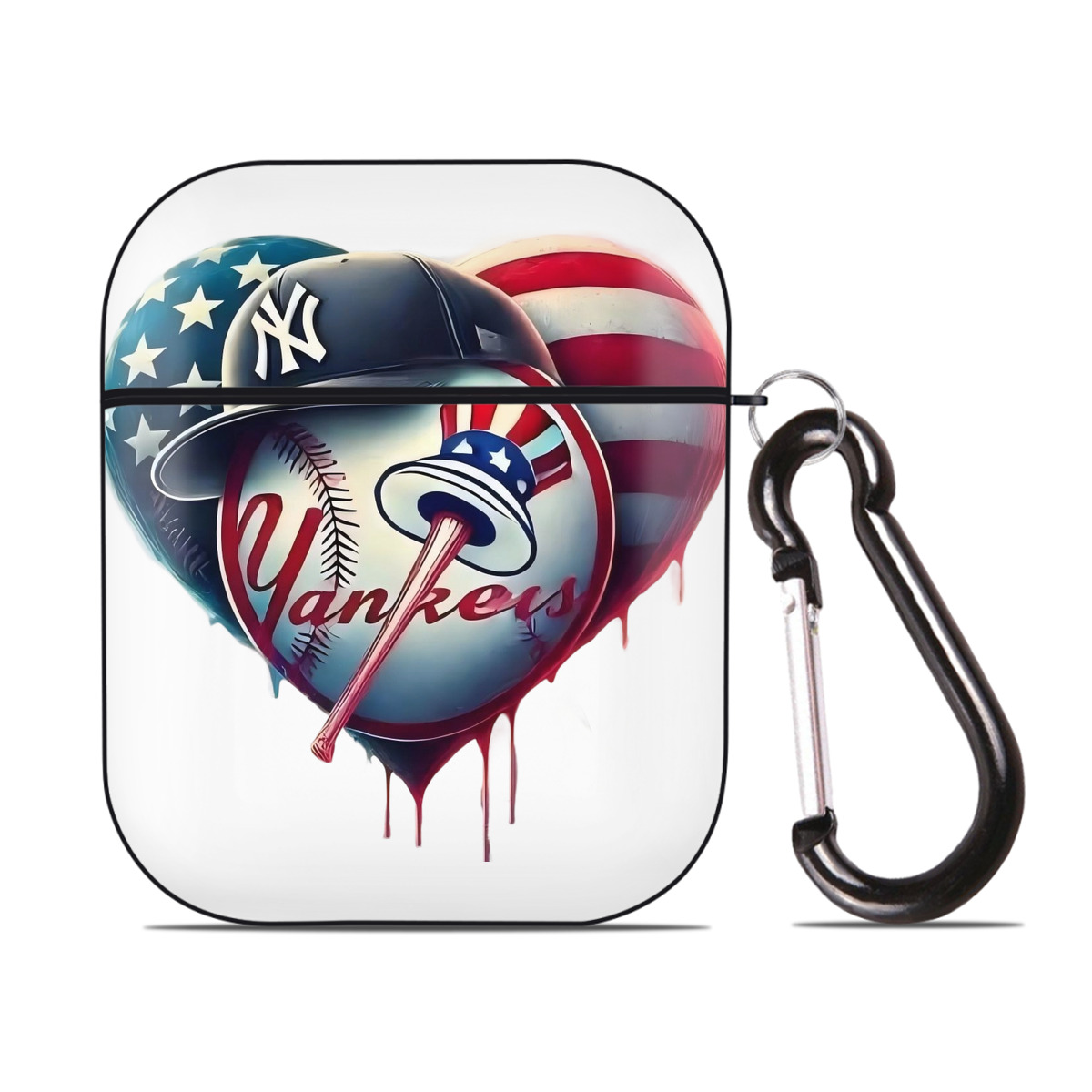 New York Yankees Heart AirPods 2 Case Hard Shell Black, Flexible PC Material, Precise Cutouts, Full Protection, Anti-Fingerprint, Washable, Includes Keychain – Durable & Slim Design