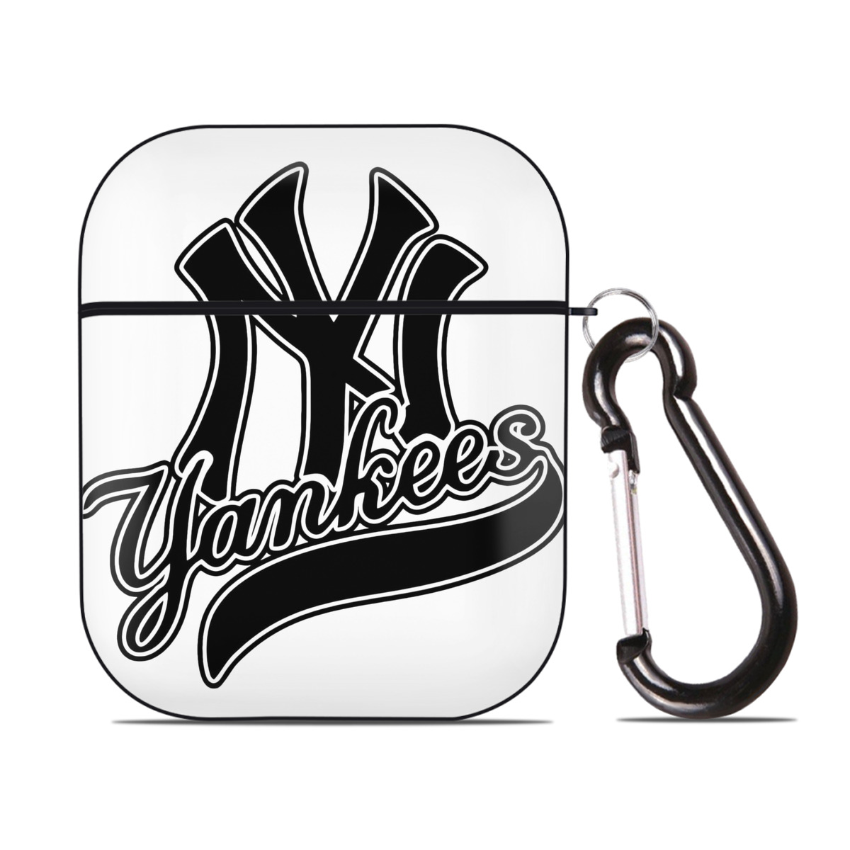 New York Yankees Black Logo AirPods 2 Case Hard Shell Black, Flexible PC Material, Precise Cutouts, Full Protection, Anti-Fingerprint, Washable, Includes Keychain – Durable & Slim Design