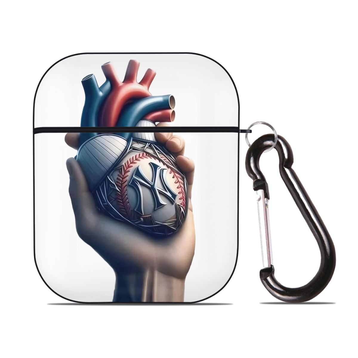 New York Yankees Heart AirPods 2 Case Hard Shell Black, Flexible PC Material, Precise Cutouts, Full Protection, Anti-Fingerprint, Washable, Includes Keychain – Durable & Slim Design