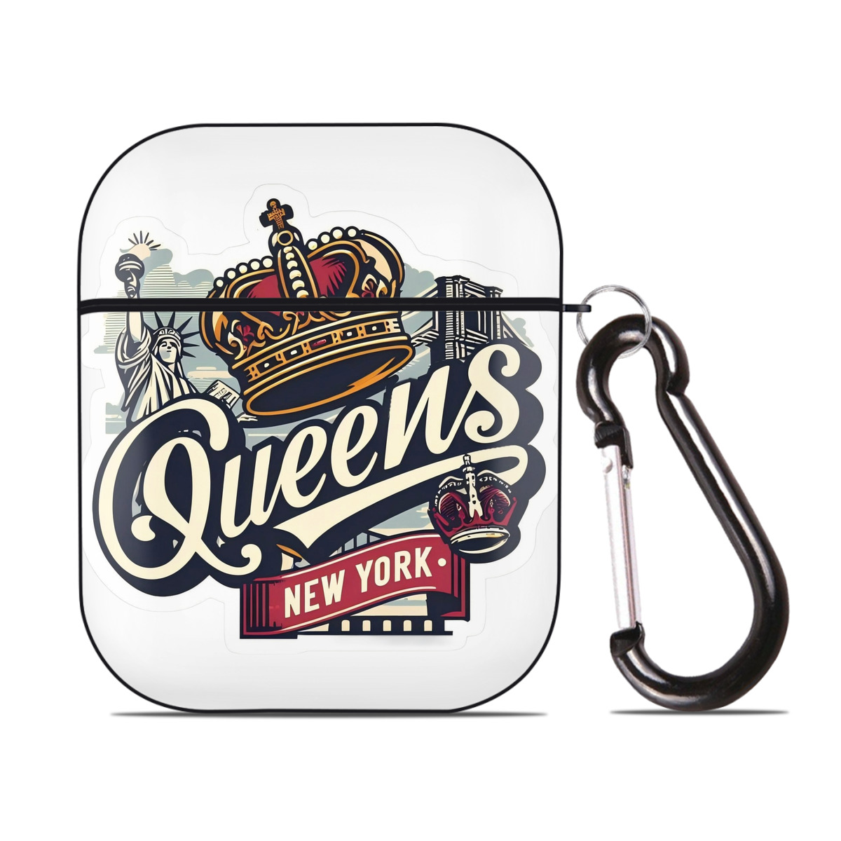 New York Yankees New York Queens AirPods 2 Case Hard Shell Black, Flexible PC Material, Precise Cutouts, Full Protection, Anti-Fingerprint, Washable, Includes Keychain – Durable & Slim Design