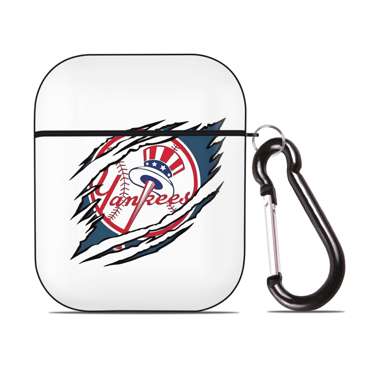 New York Yankees Claw Logo AirPods 2 Case Hard Shell Black, Flexible PC Material, Precise Cutouts, Full Protection, Anti-Fingerprint, Washable, Includes Keychain – Durable & Slim Design