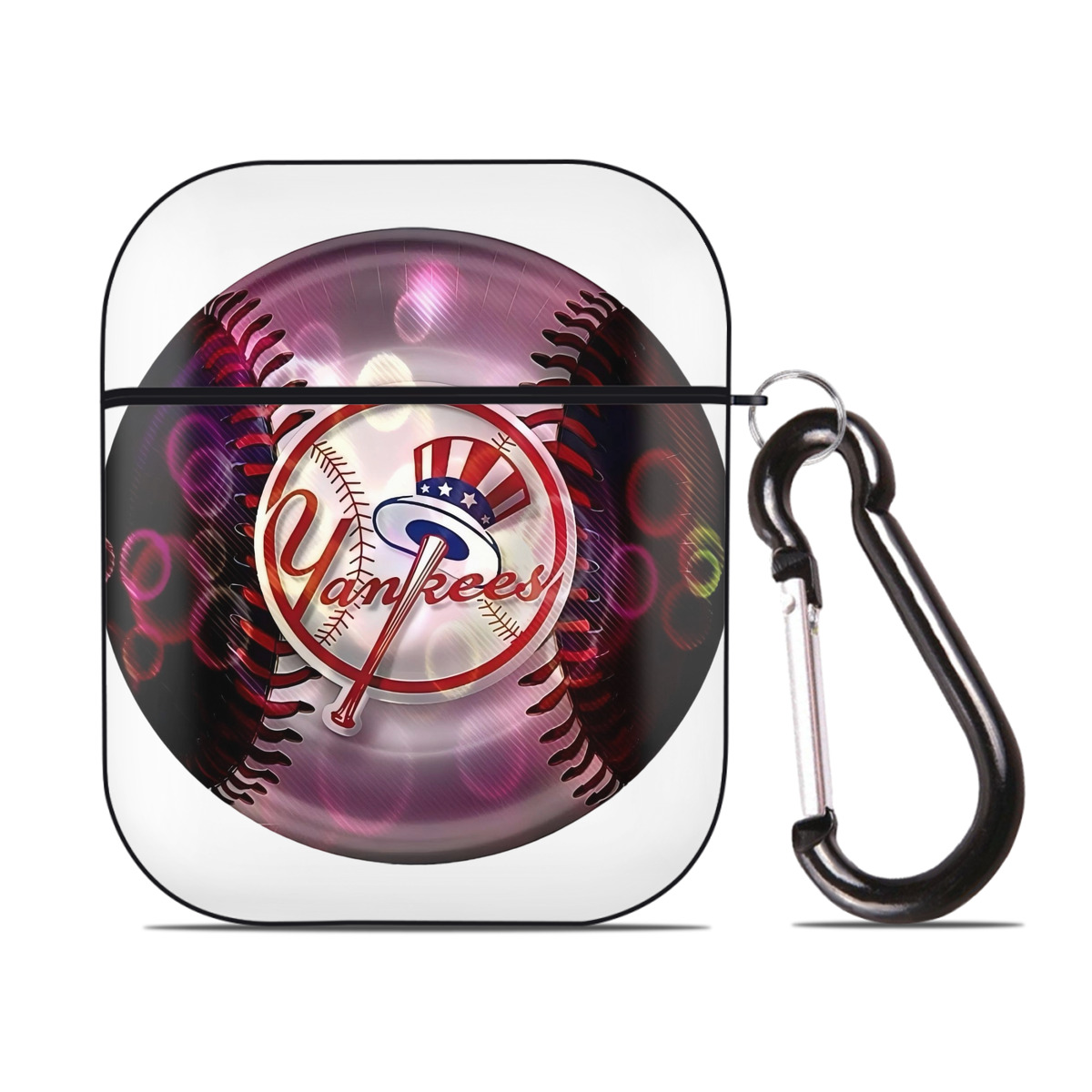 New York Yankees Colorful Logo AirPods 2 Case Hard Shell Black, Flexible PC Material, Precise Cutouts, Full Protection, Anti-Fingerprint, Washable, Includes Keychain – Durable & Slim Design