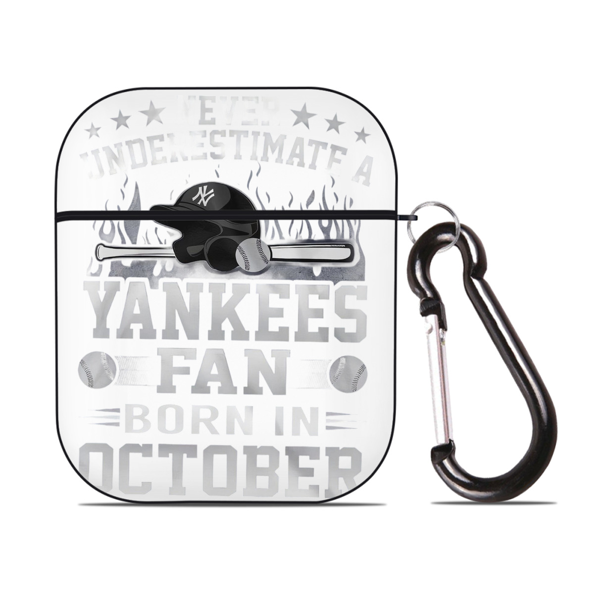 New York Yankees Never Underestimate A Yankees Fan Born in October AirPods 2 Case Hard Shell Black, Flexible PC Material, Precise Cutouts, Full Protection, Anti-Fingerprint, Washable, Includes Keychain – Durable & Slim Design