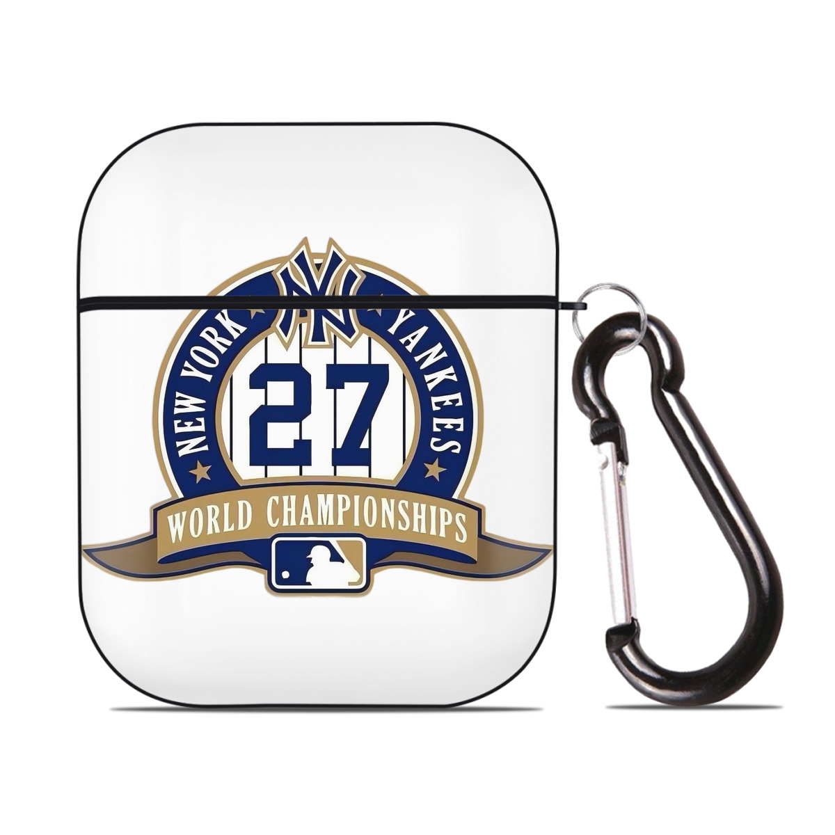 New York Yankees 27 World Championships AirPods 2 Case Hard Shell Black, Flexible PC Material, Precise Cutouts, Full Protection, Anti-Fingerprint, Washable, Includes Keychain – Durable & Slim Design