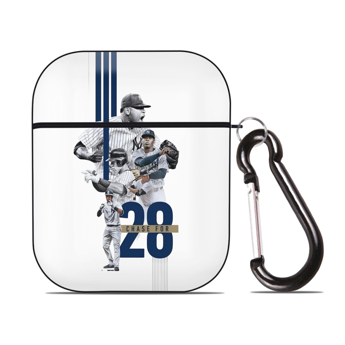 New York Yankees Chase For 28 AirPods 2 Case Hard Shell Black, Flexible PC Material, Precise Cutouts, Full Protection, Anti-Fingerprint, Washable, Includes Keychain – Durable & Slim Design