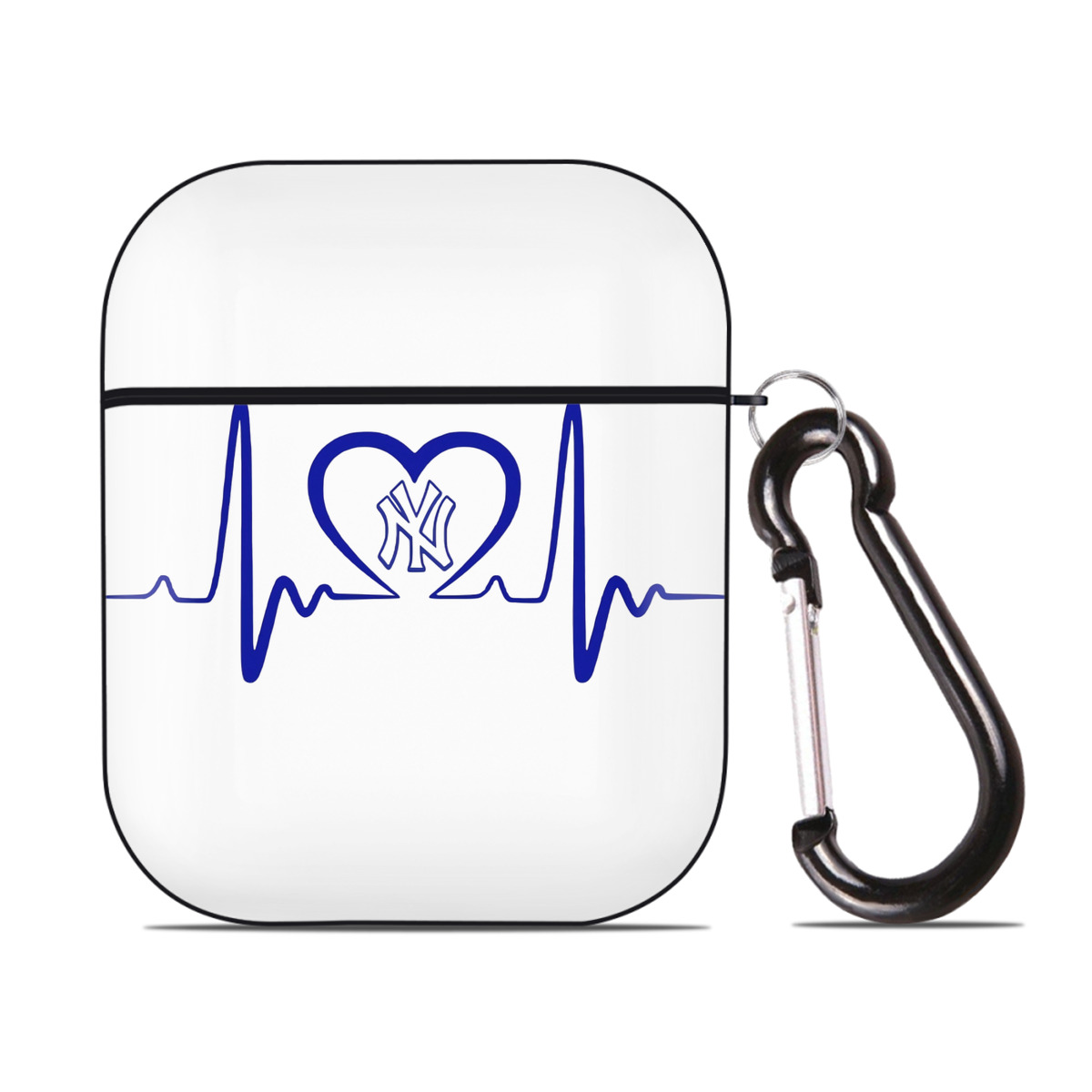 New York Yankees EKG Heart Line AirPods 2 Case Hard Shell Black, Flexible PC Material, Precise Cutouts, Full Protection, Anti-Fingerprint, Washable, Includes Keychain – Durable & Slim Design