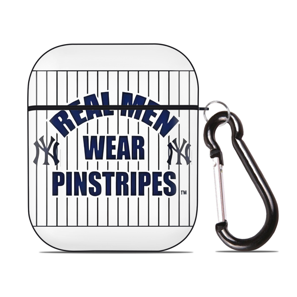 New York Yankees Real Men Wear Pinstripes AirPods 2 Case Hard Shell Black, Flexible PC Material, Precise Cutouts, Full Protection, Anti-Fingerprint, Washable, Includes Keychain – Durable & Slim Design