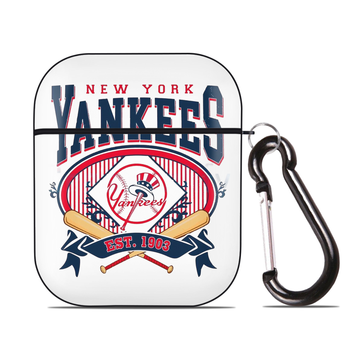 New York Yankees Vintage Est.1903 AirPods 2 Case Hard Shell Black, Flexible PC Material, Precise Cutouts, Full Protection, Anti-Fingerprint, Washable, Includes Keychain – Durable & Slim Design