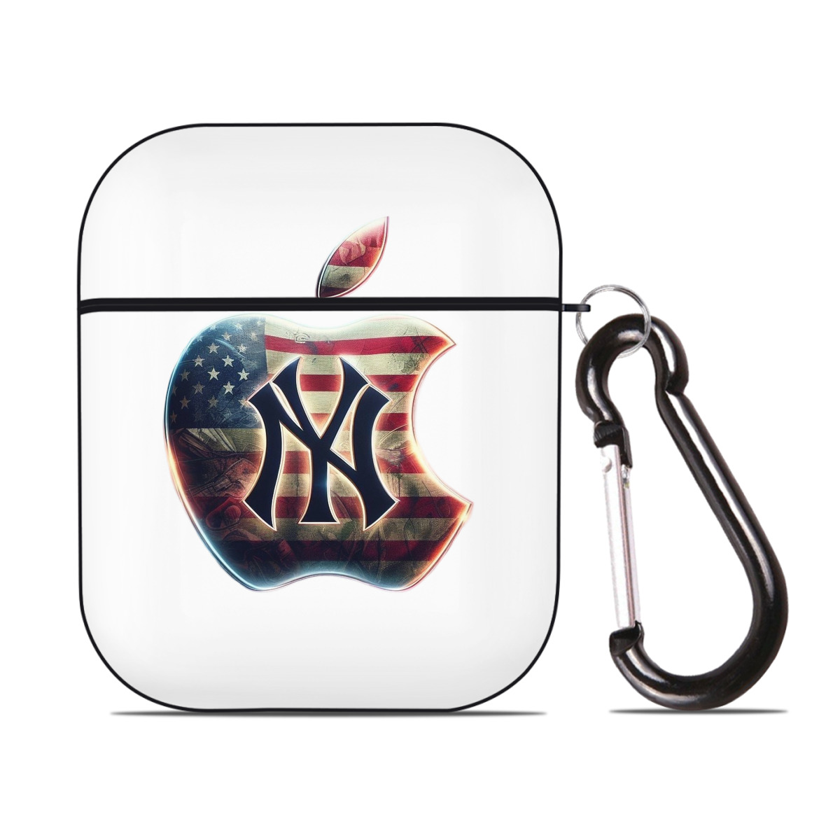 New York Yankees Apple US Flag AirPods 2 Case Hard Shell Black, Flexible PC Material, Precise Cutouts, Full Protection, Anti-Fingerprint, Washable, Includes Keychain – Durable & Slim Design