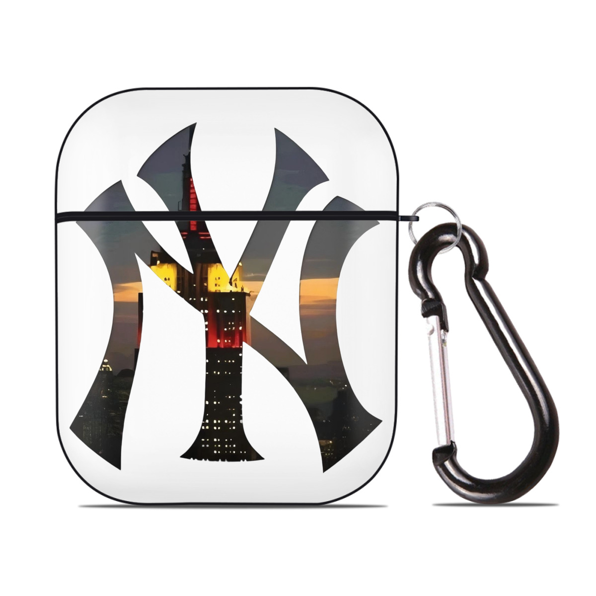 New York Yankees Logo New York Background AirPods 2 Case Hard Shell Black, Flexible PC Material, Precise Cutouts, Full Protection, Anti-Fingerprint, Washable, Includes Keychain – Durable & Slim Design