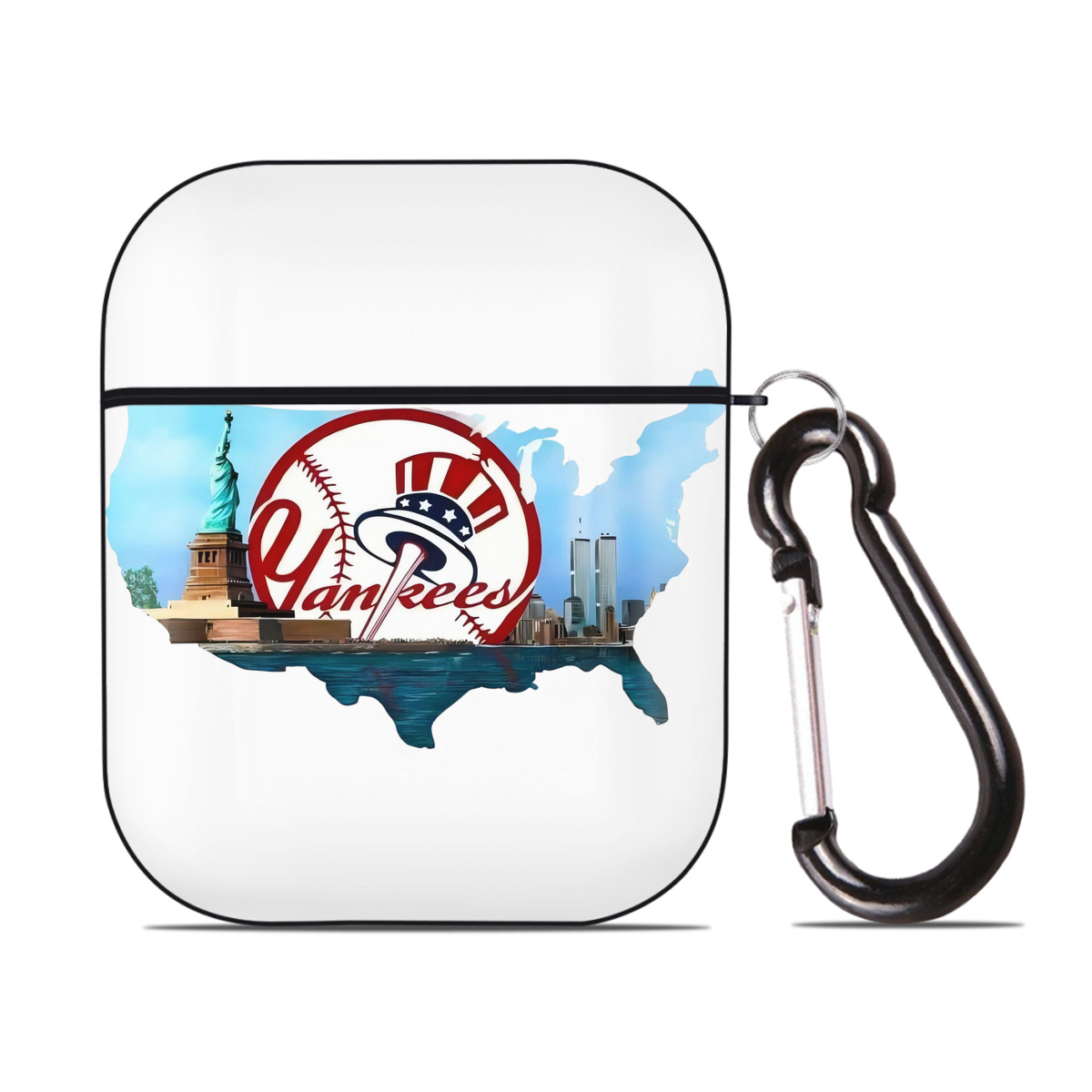 New York Yankees Whole USA AirPods 2 Case Hard Shell Black, Flexible PC Material, Precise Cutouts, Full Protection, Anti-Fingerprint, Washable, Includes Keychain – Durable & Slim Design