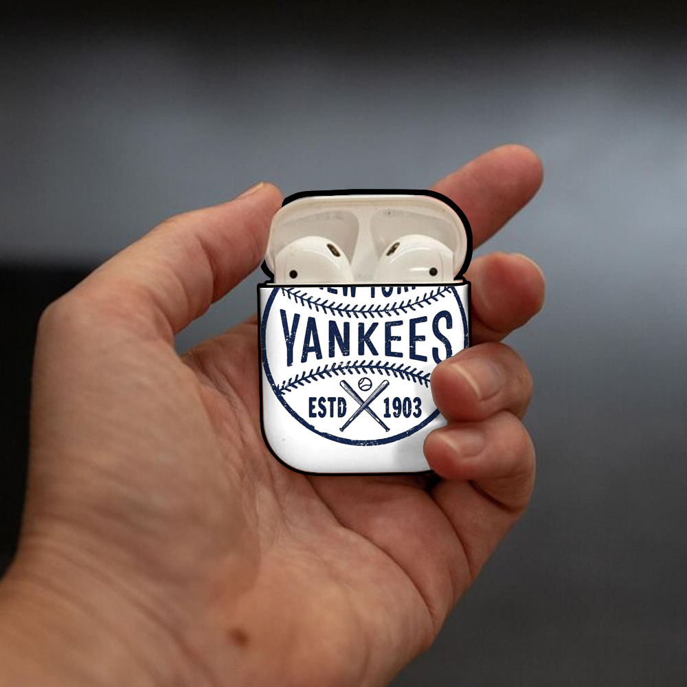 New York Yankees Estd 1903 AirPods 2 Case Hard Shell Black, Flexible PC Material, Precise Cutouts, Full Protection, Anti-Fingerprint, Washable, Includes Keychain – Durable & Slim Design