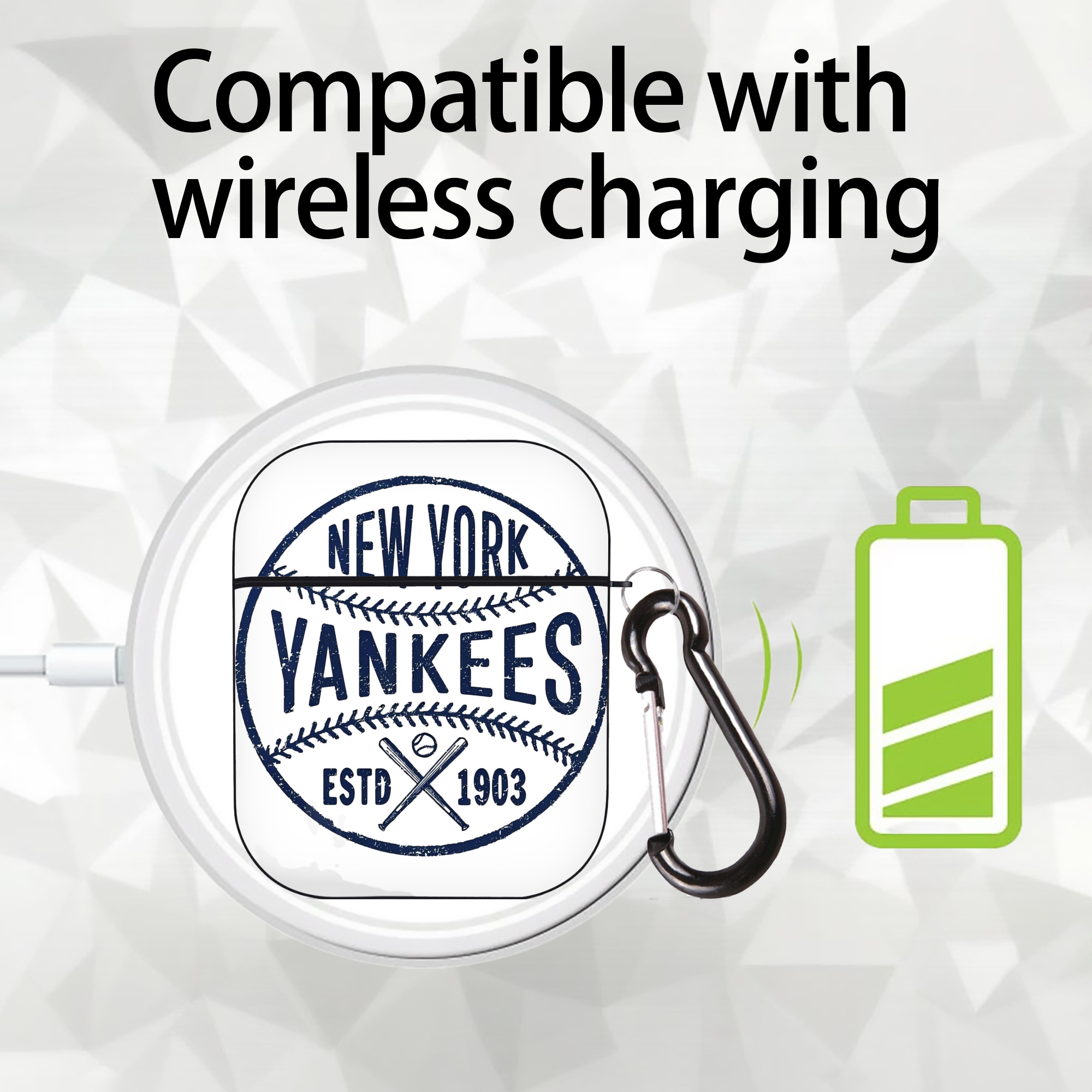 New York Yankees Estd 1903 AirPods 2 Case Hard Shell Black, Flexible PC Material, Precise Cutouts, Full Protection, Anti-Fingerprint, Washable, Includes Keychain – Durable & Slim Design