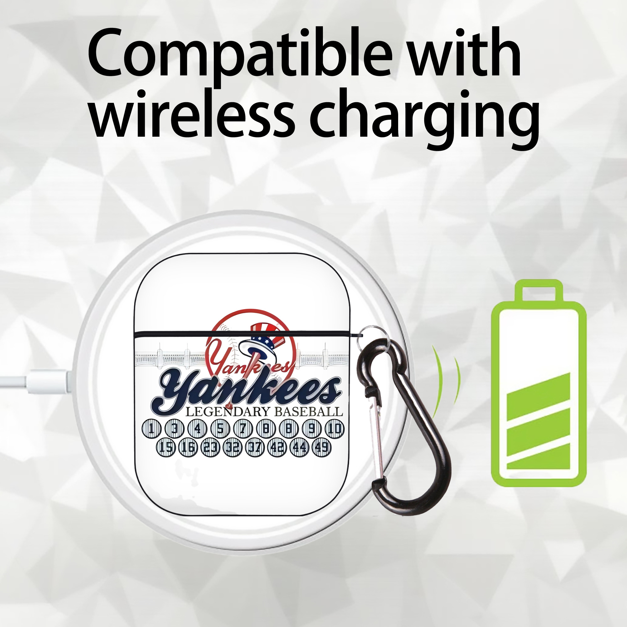 New York Yankees Legendary Baseball AirPods 2 Case Hard Shell Black, Flexible PC Material, Precise Cutouts, Full Protection, Anti-Fingerprint, Washable, Includes Keychain – Durable & Slim Design