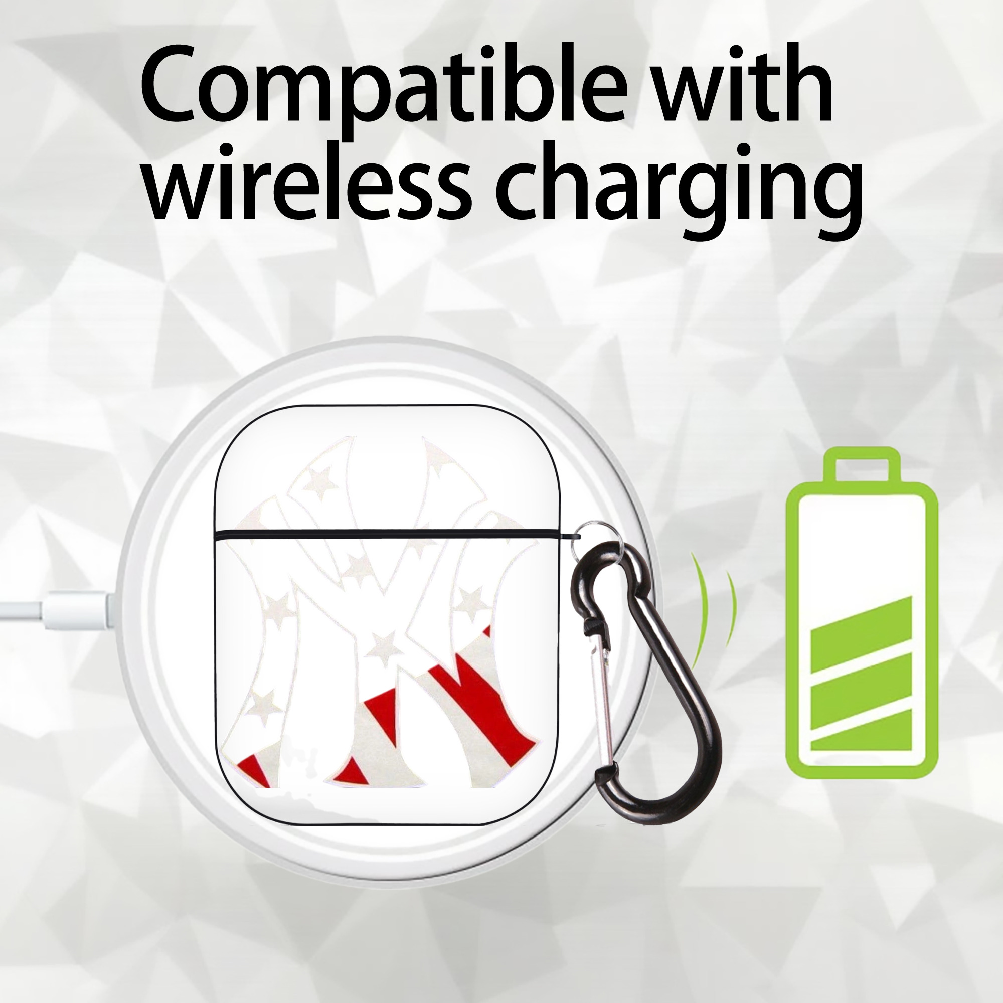 New York Yankees Logo USA AirPods 2 Case Hard Shell Black, Flexible PC Material, Precise Cutouts, Full Protection, Anti-Fingerprint, Washable, Includes Keychain – Durable & Slim Design