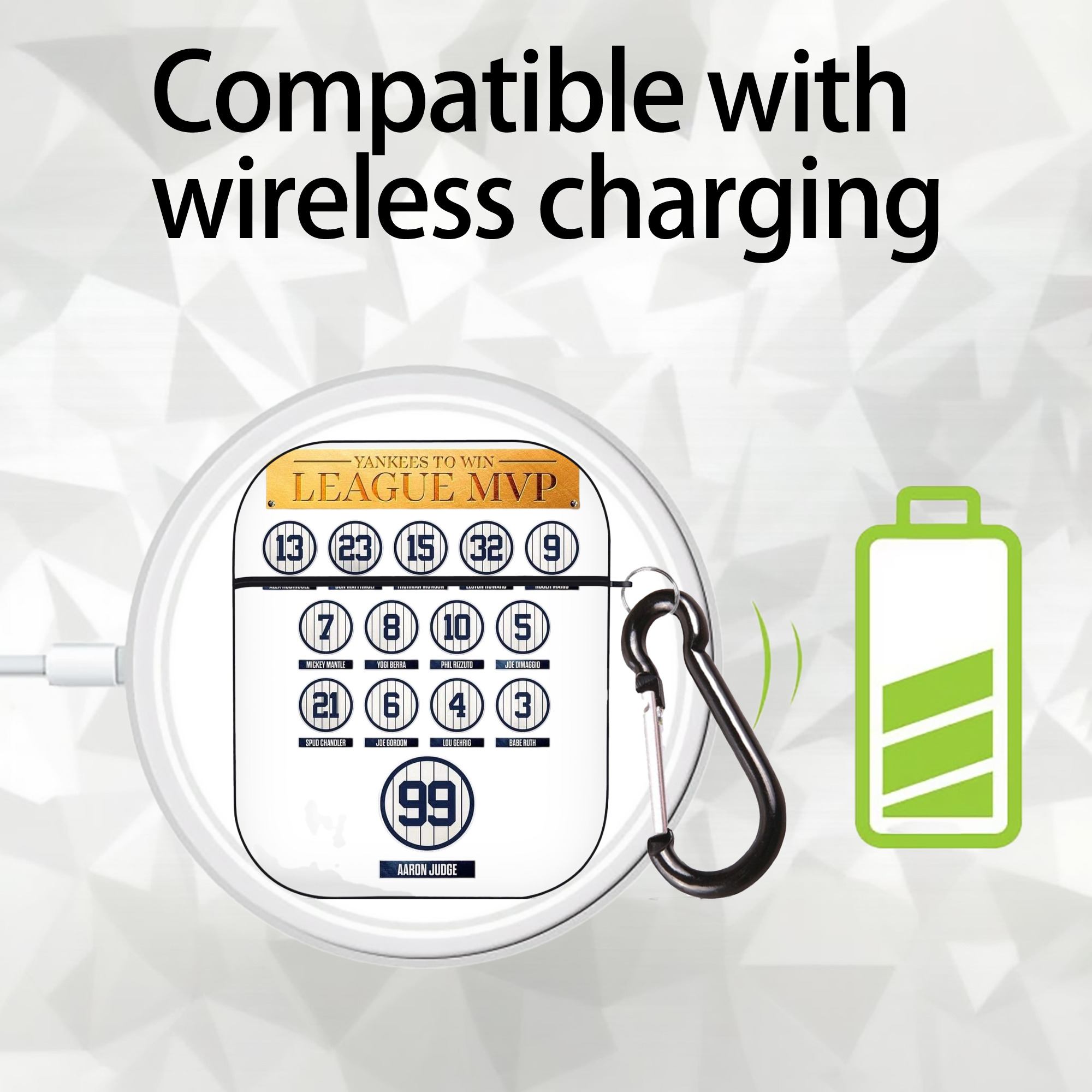 New York Yankees To Win League MVP AirPods 2 Case Hard Shell Black, Flexible PC Material, Precise Cutouts, Full Protection, Anti-Fingerprint, Washable, Includes Keychain – Durable & Slim Design