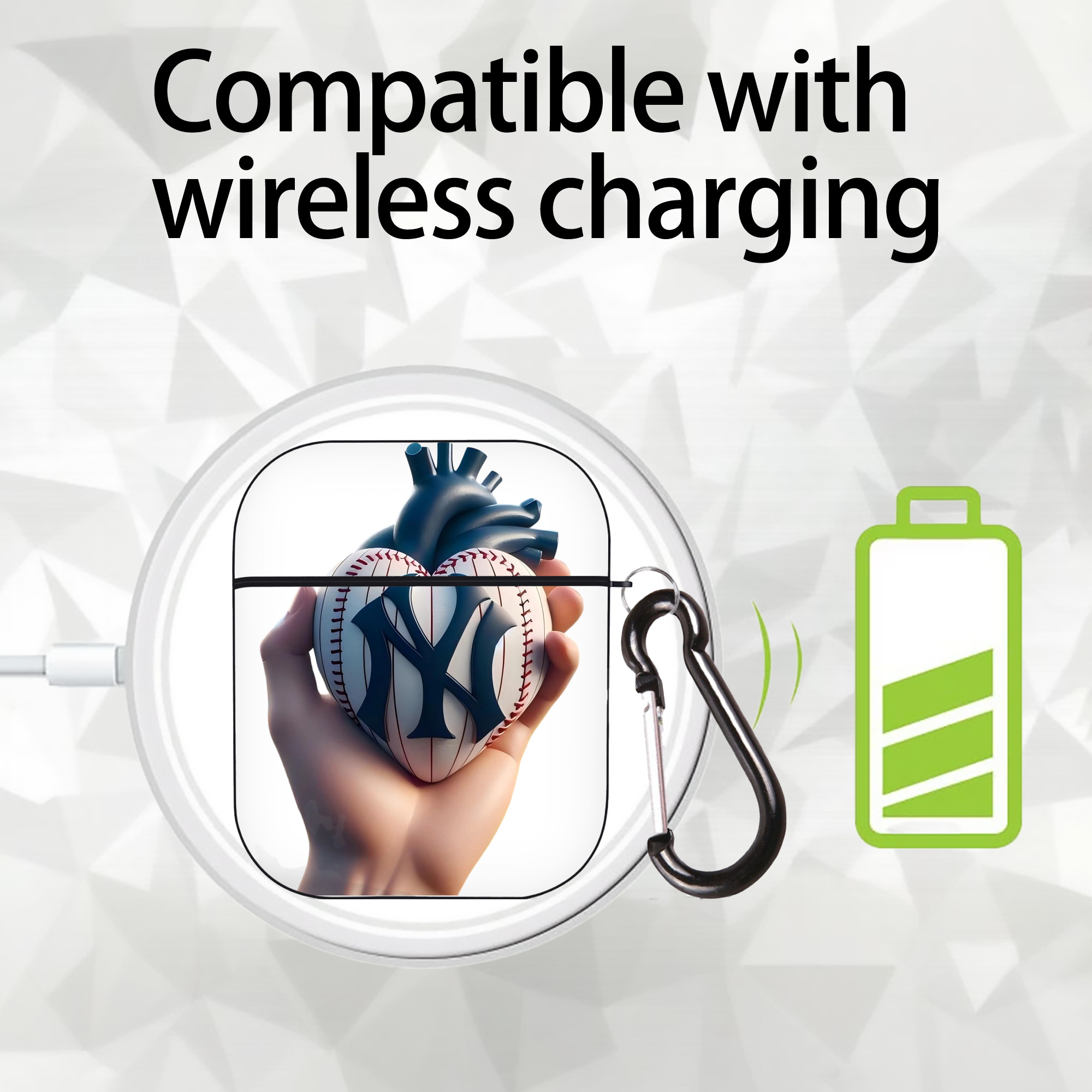 New York Yankees Heart AirPods 2 Case Hard Shell Black, Flexible PC Material, Precise Cutouts, Full Protection, Anti-Fingerprint, Washable, Includes Keychain – Durable & Slim Design