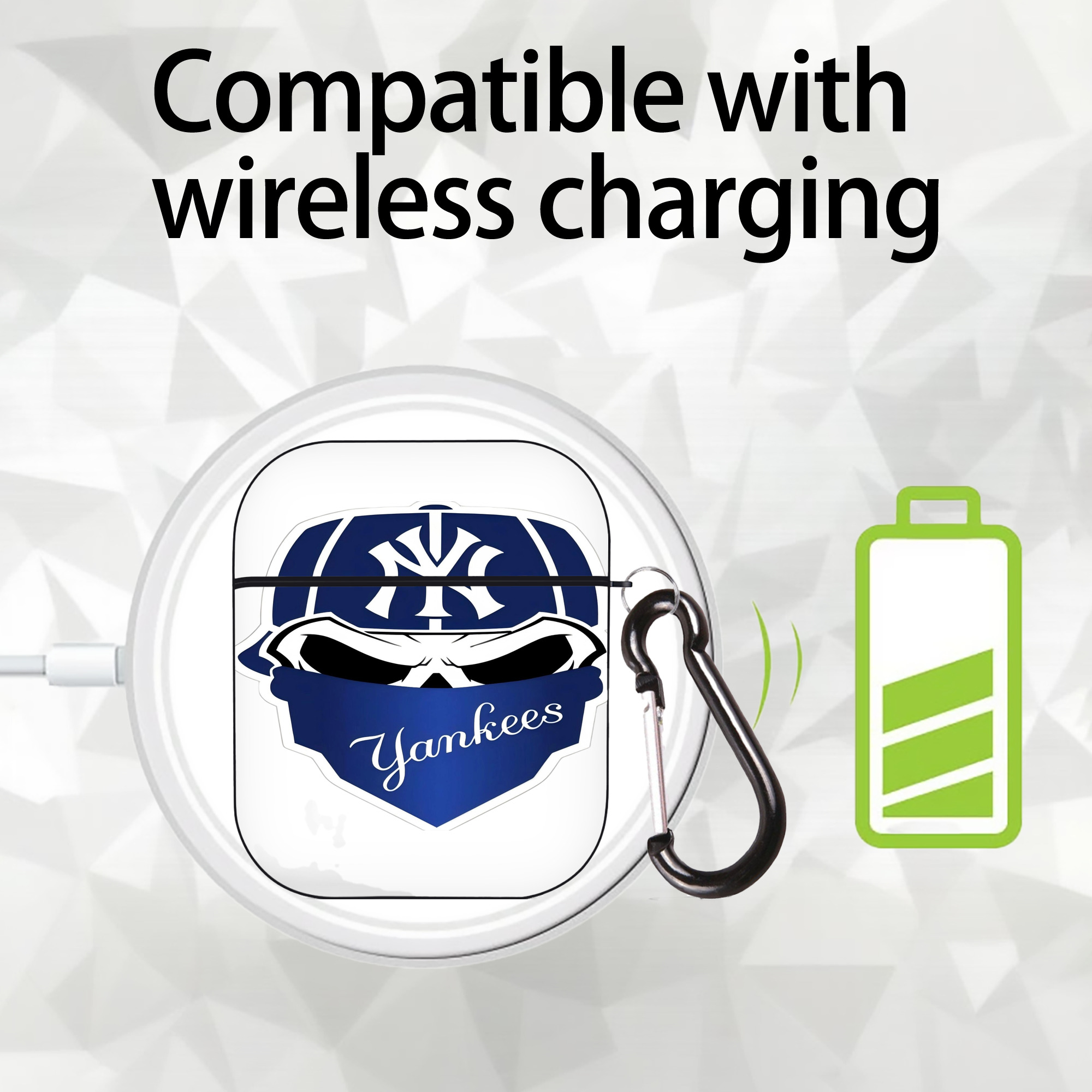 New York Yankees Skull AirPods 2 Case Hard Shell Black, Flexible PC Material, Precise Cutouts, Full Protection, Anti-Fingerprint, Washable, Includes Keychain – Durable & Slim Design