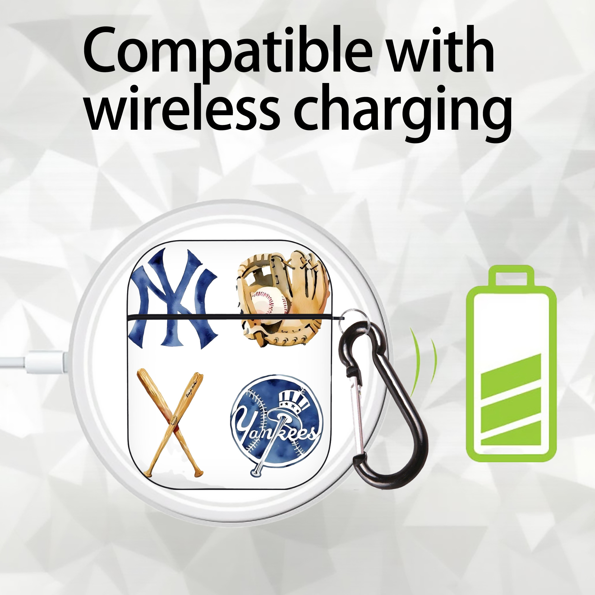 New York Yankees Baseball AirPods 2 Case Hard Shell Black, Flexible PC Material, Precise Cutouts, Full Protection, Anti-Fingerprint, Washable, Includes Keychain – Durable & Slim Design