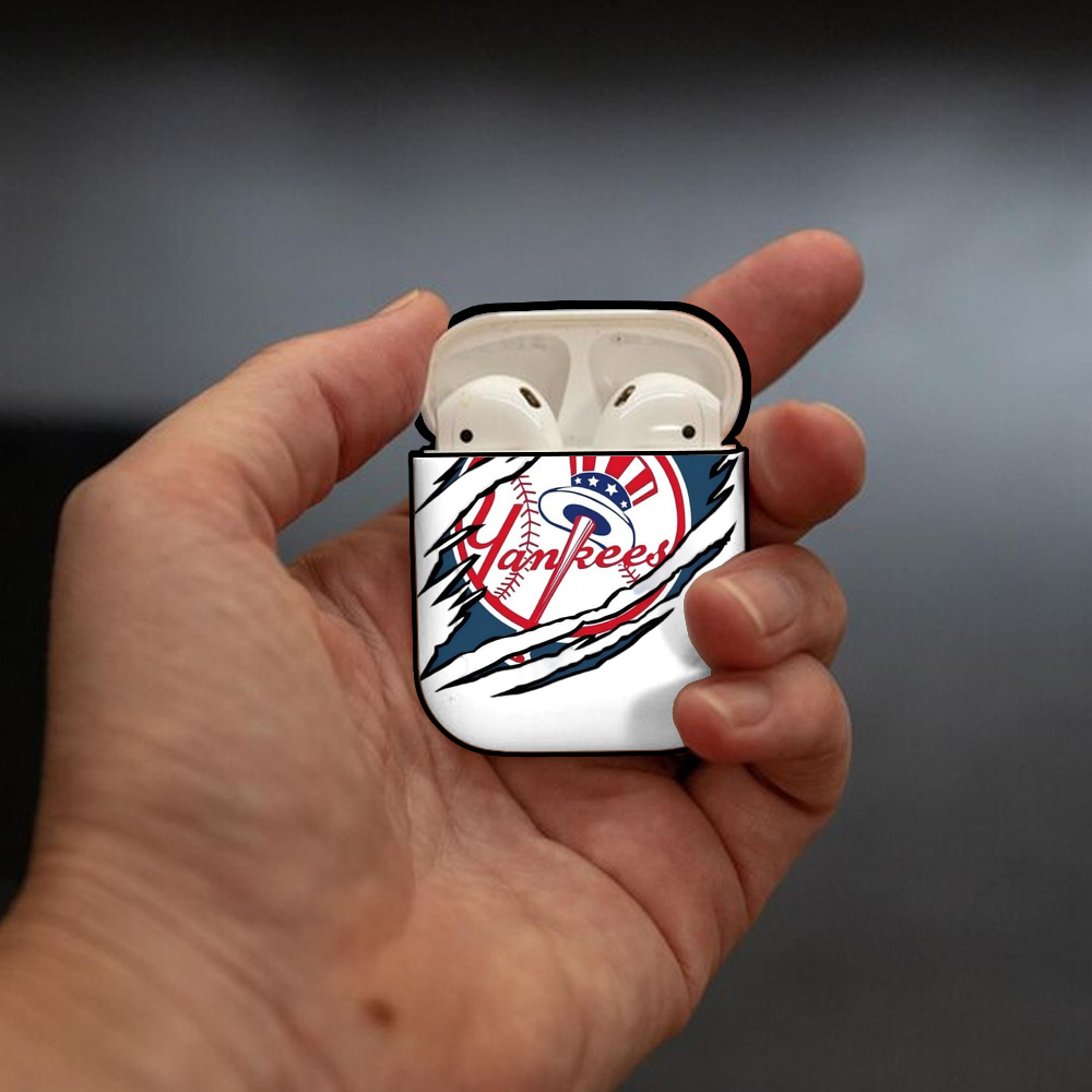 New York Yankees Claw Logo AirPods 2 Case Hard Shell Black, Flexible PC Material, Precise Cutouts, Full Protection, Anti-Fingerprint, Washable, Includes Keychain – Durable & Slim Design