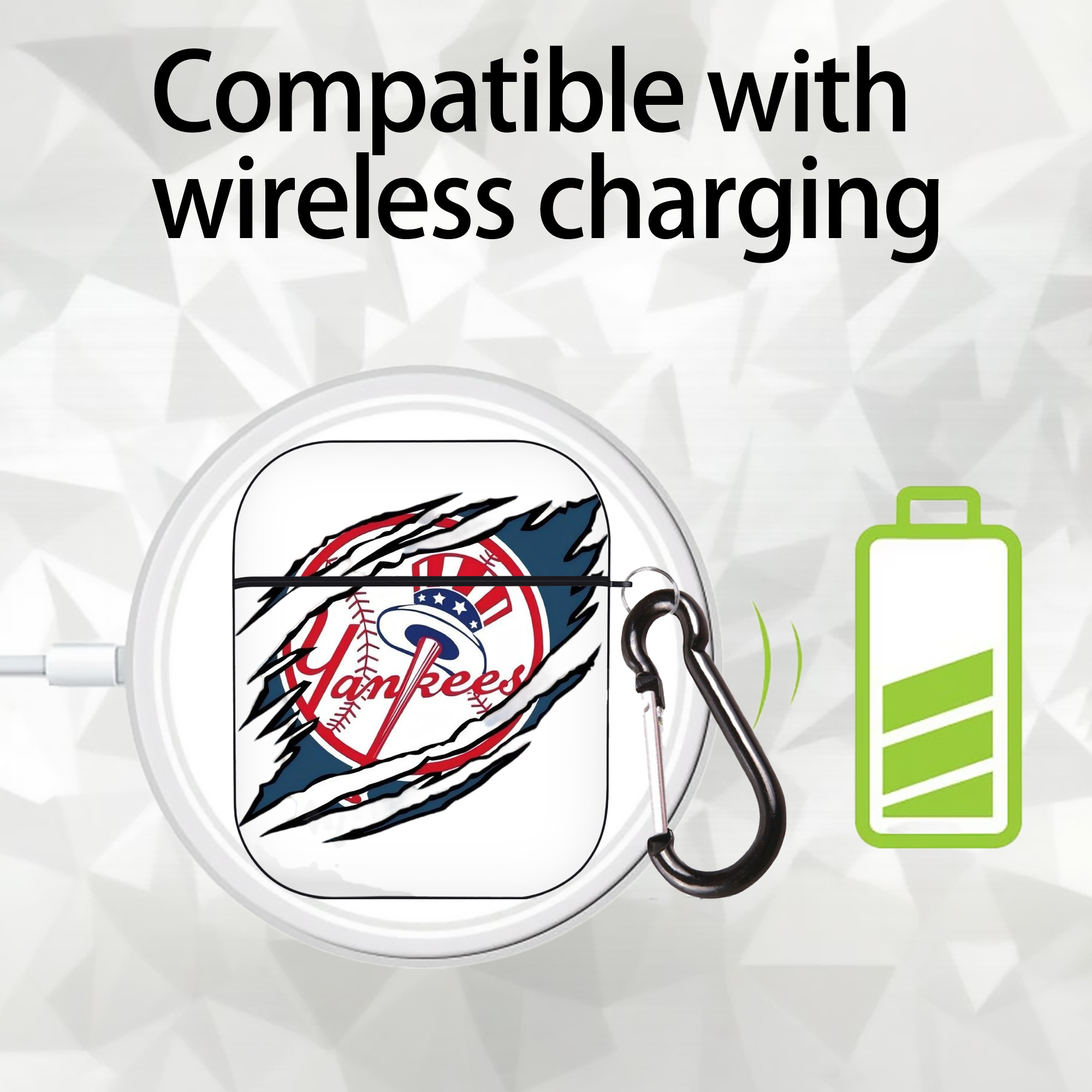 New York Yankees Claw Logo AirPods 2 Case Hard Shell Black, Flexible PC Material, Precise Cutouts, Full Protection, Anti-Fingerprint, Washable, Includes Keychain – Durable & Slim Design